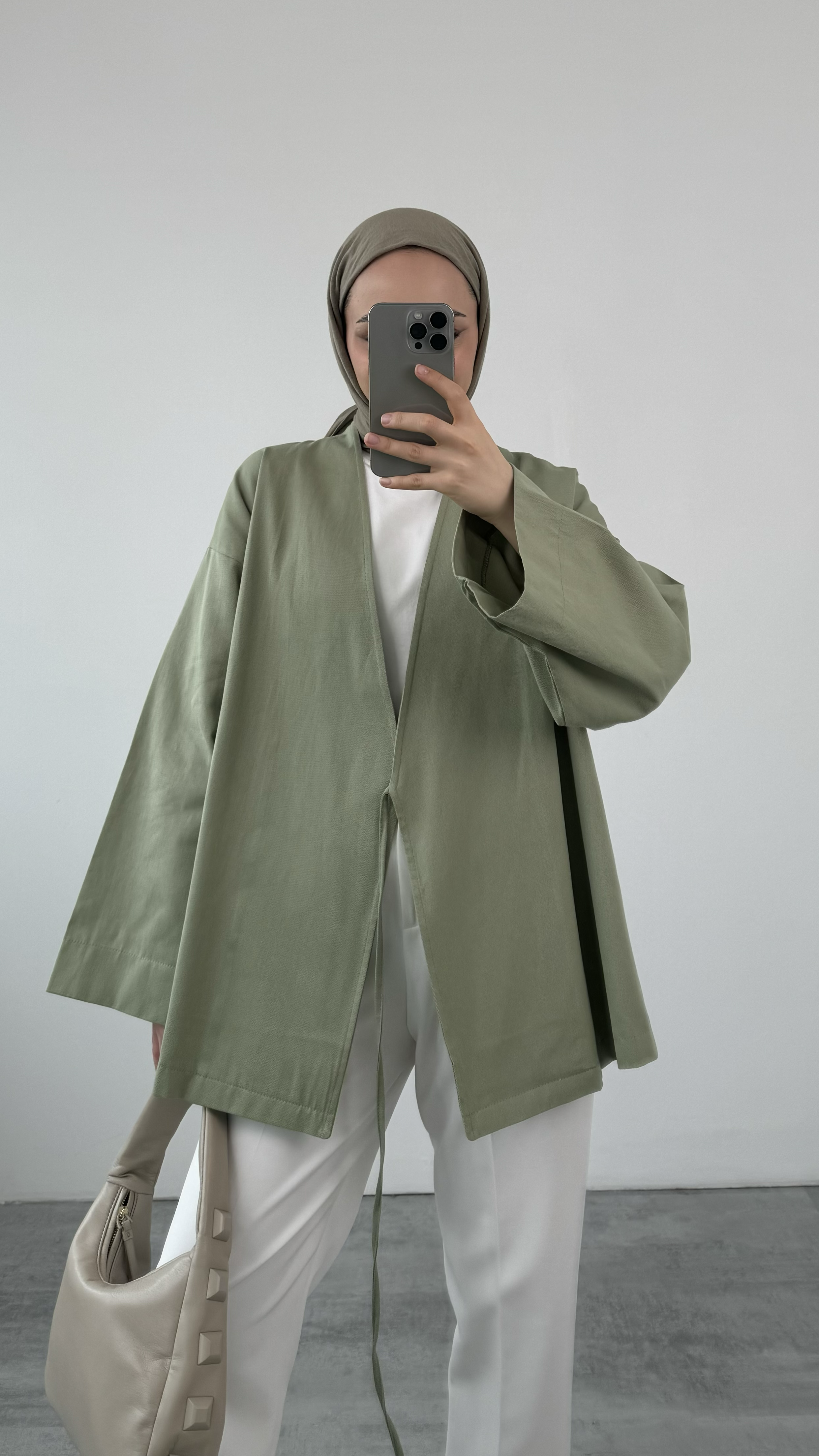 Gabardin Bağlamalı Ceket/Kimono Haki