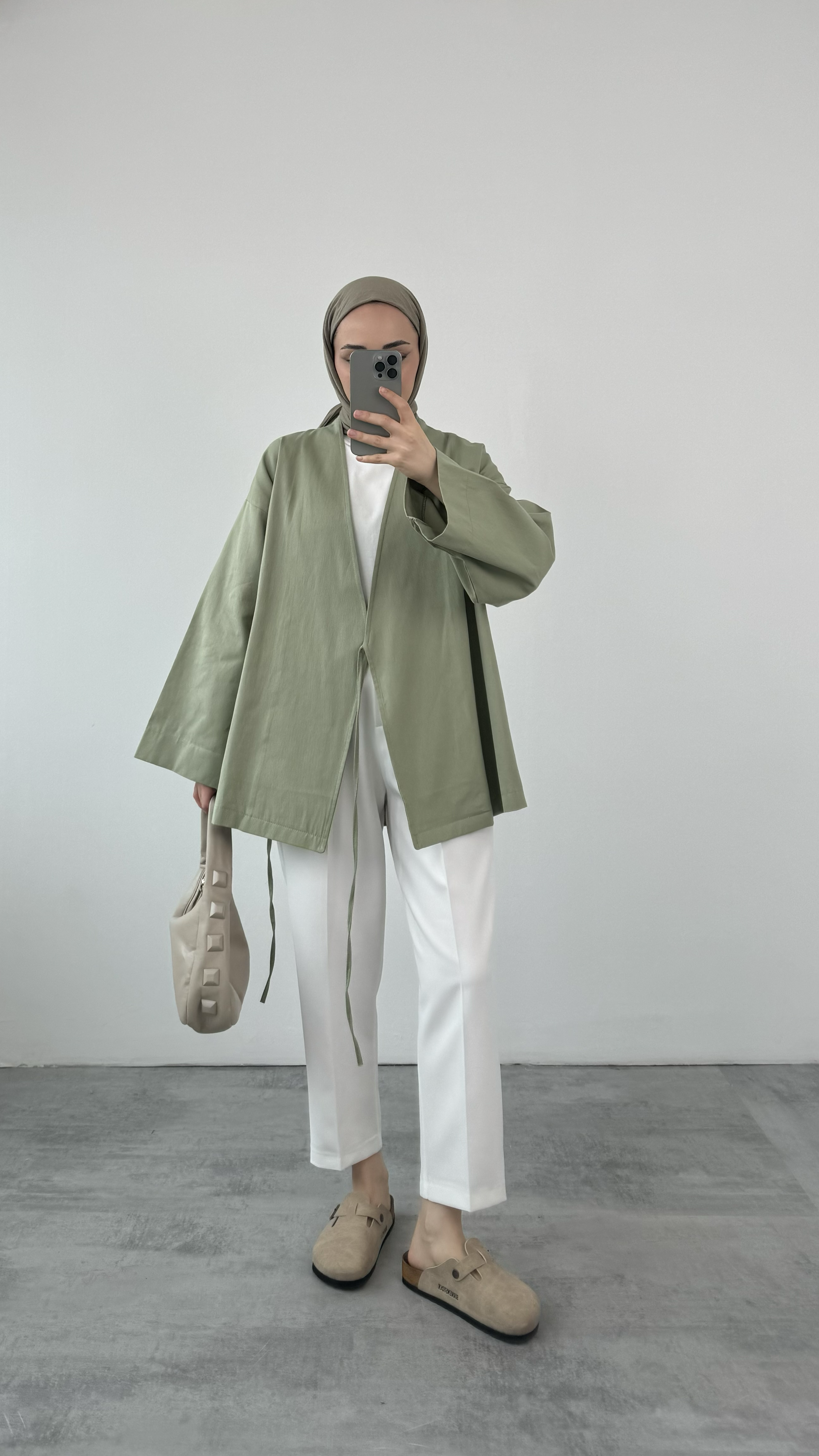 Gabardin Bağlamalı Ceket/Kimono Haki