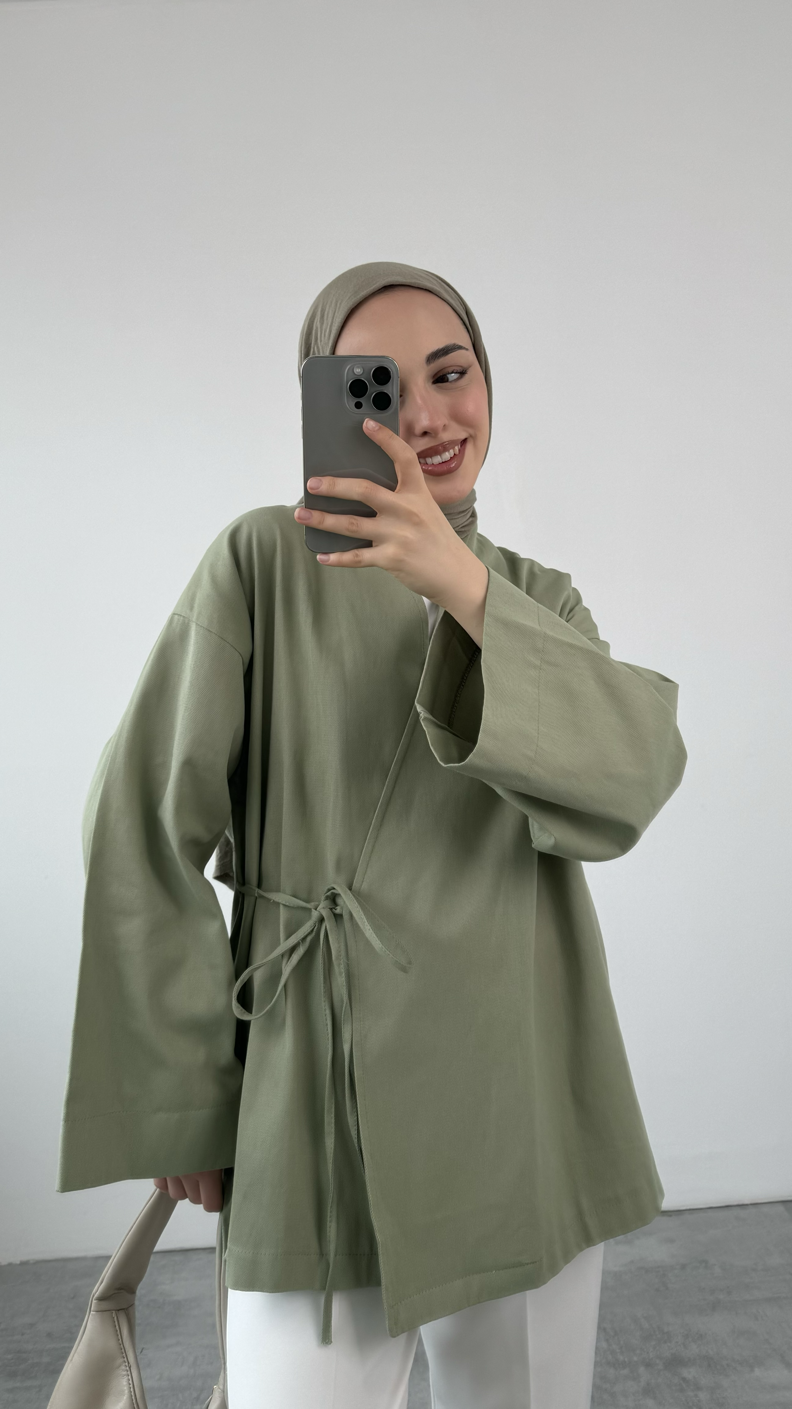 Gabardin Bağlamalı Ceket/Kimono Haki