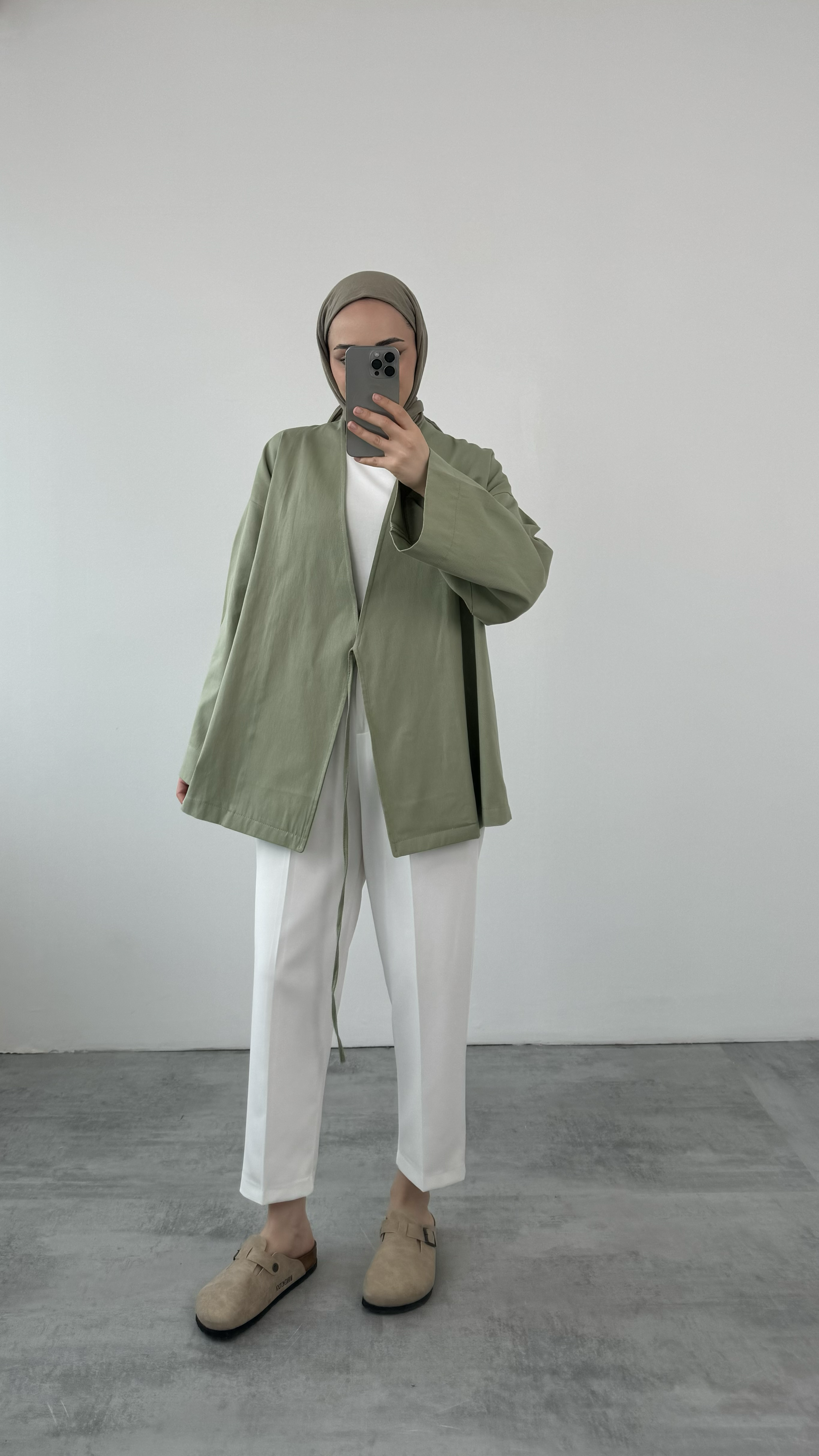 Gabardin Bağlamalı Ceket/Kimono Haki