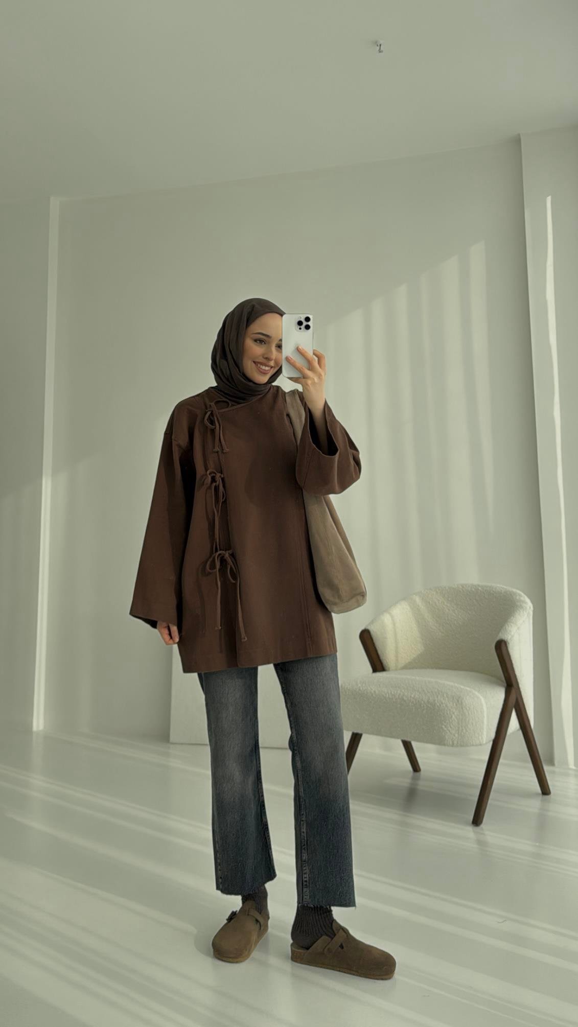 Gabardin Baglamalı Ceket/Kimono Kahve