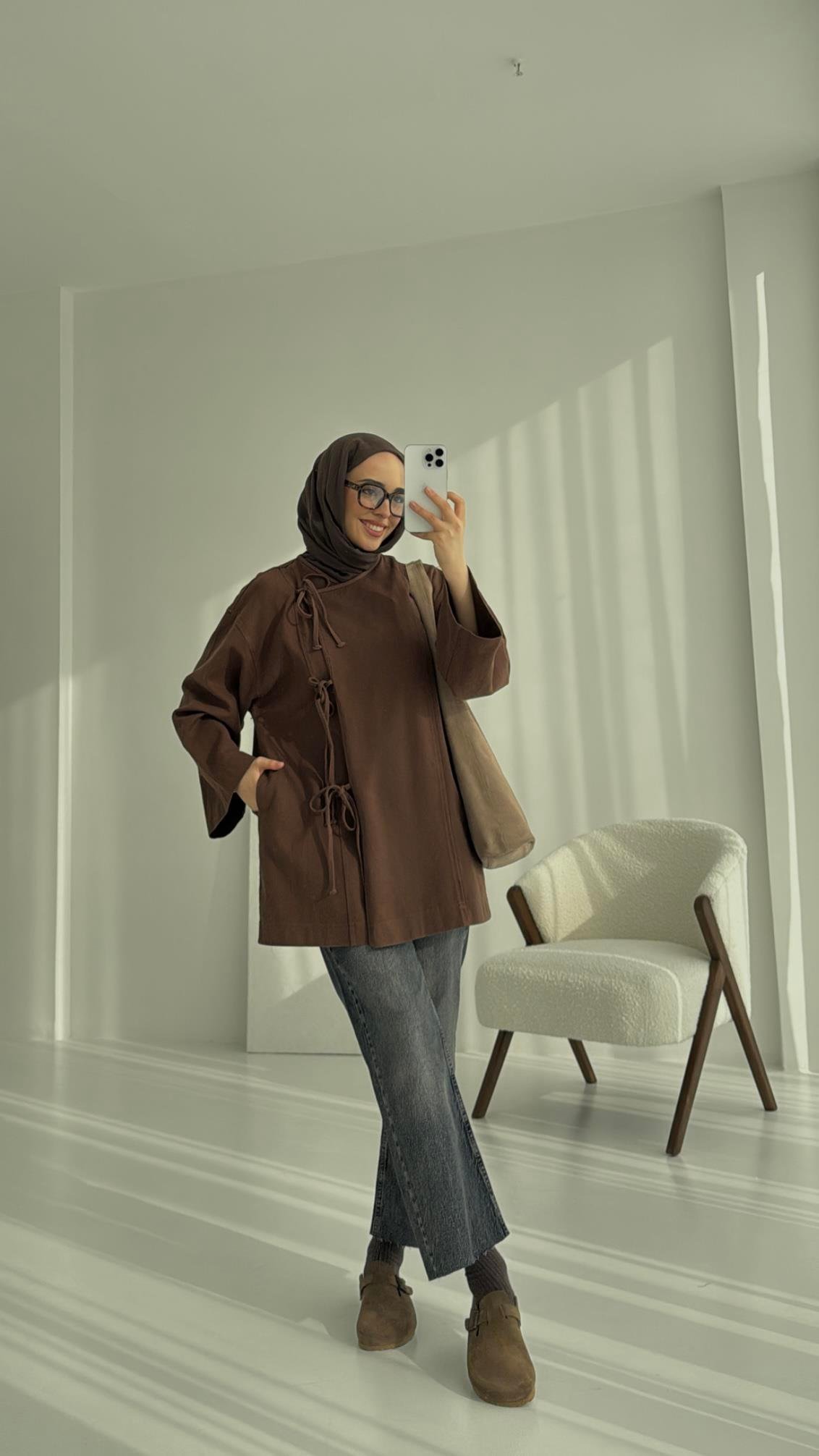 Gabardin Baglamalı Ceket/Kimono Kahve