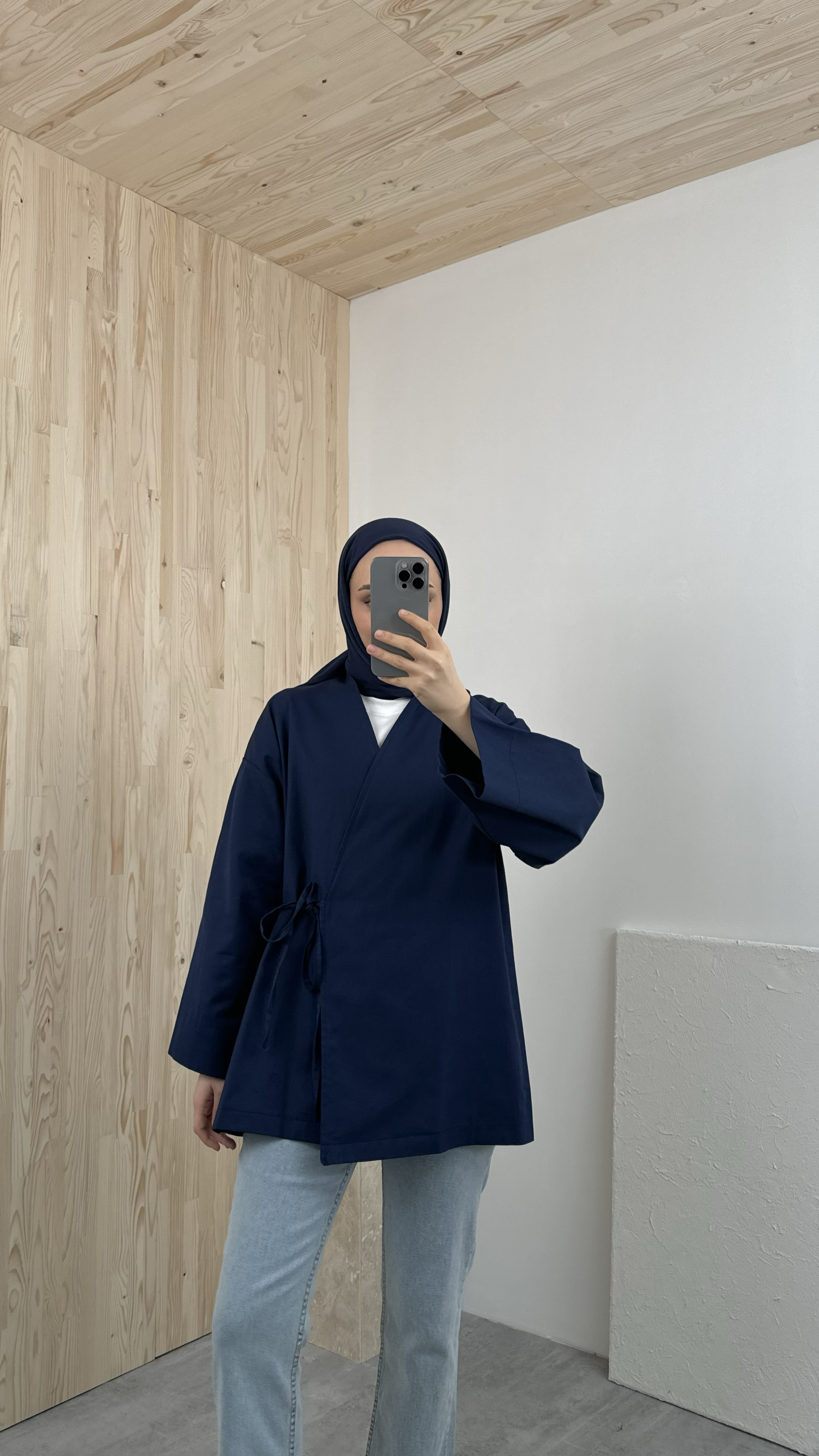 Gabardin Bağlamalı Ceket/Kimono Lacivert
