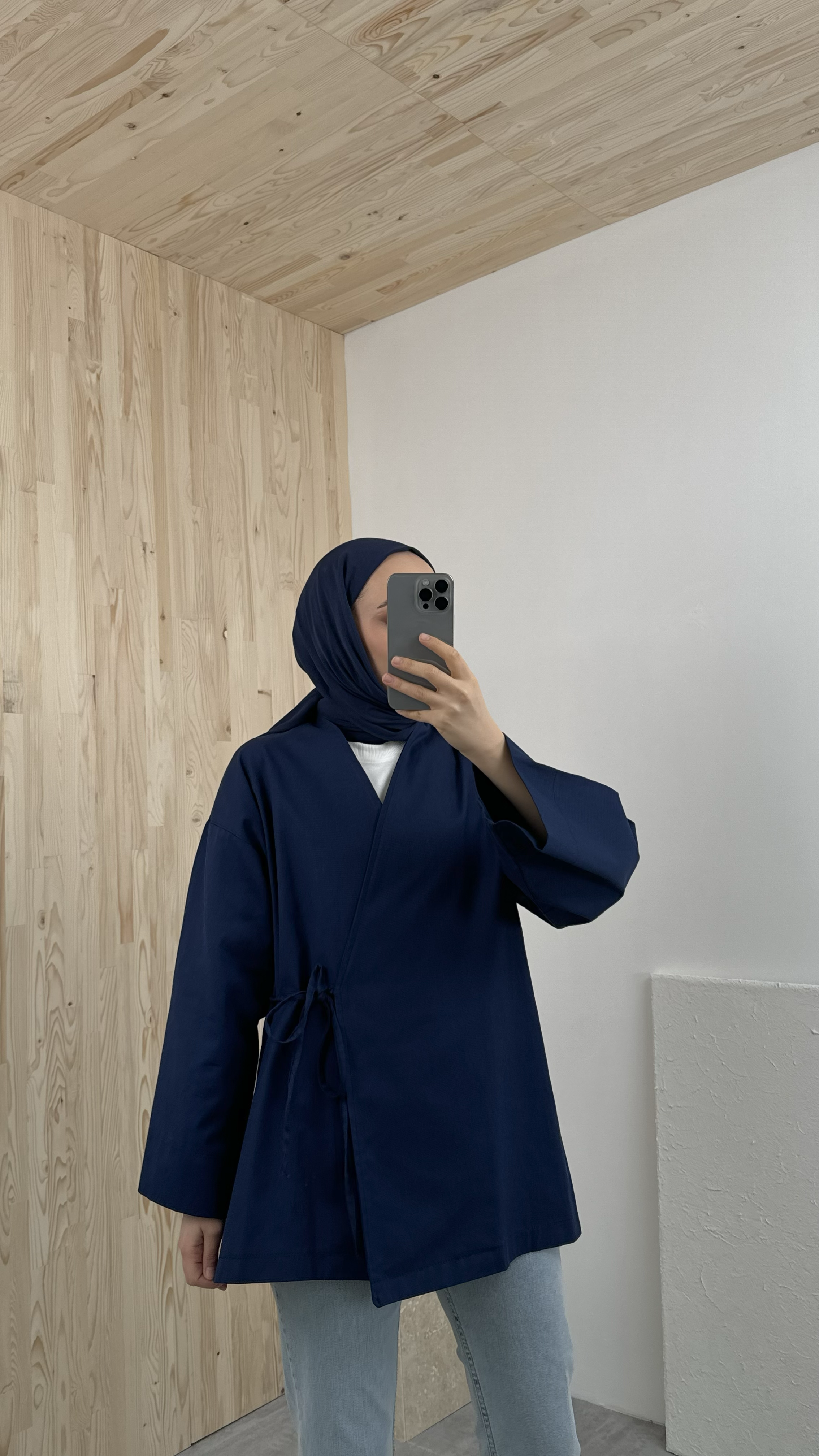 Gabardin Bağlamalı Ceket/Kimono Lacivert