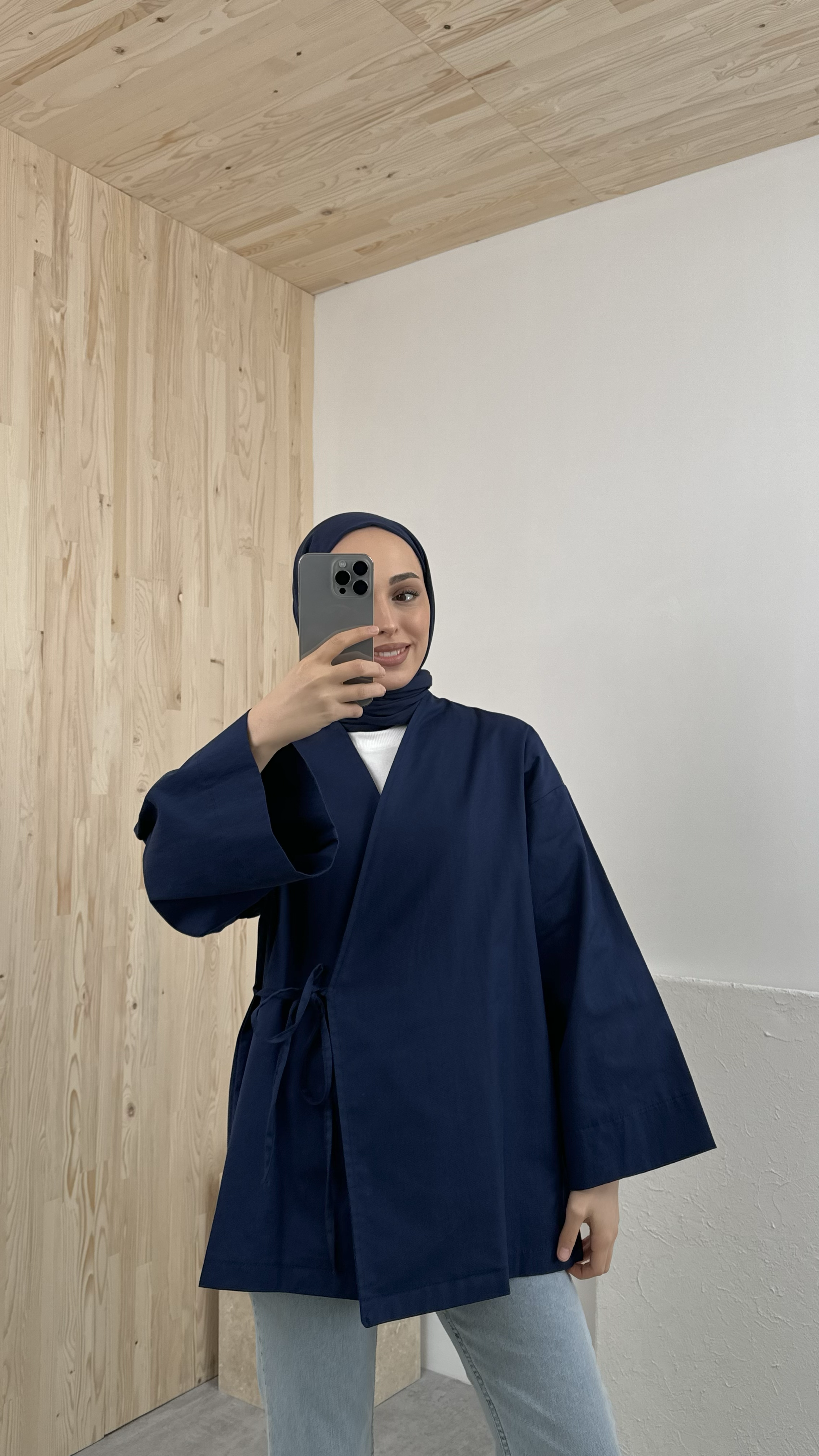 Gabardin Bağlamalı Ceket/Kimono Lacivert