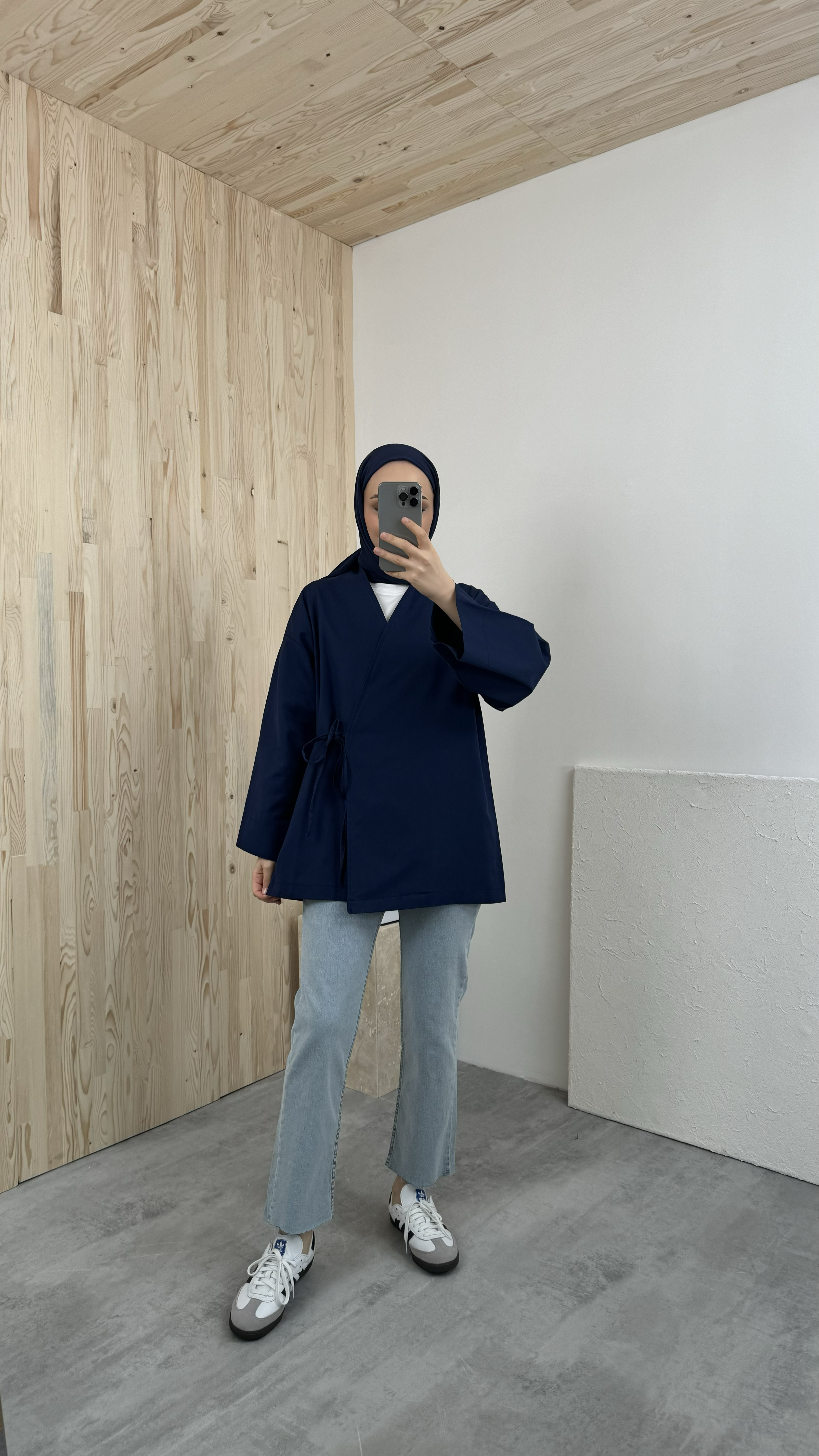 Gabardin Bağlamalı Ceket/Kimono Lacivert
