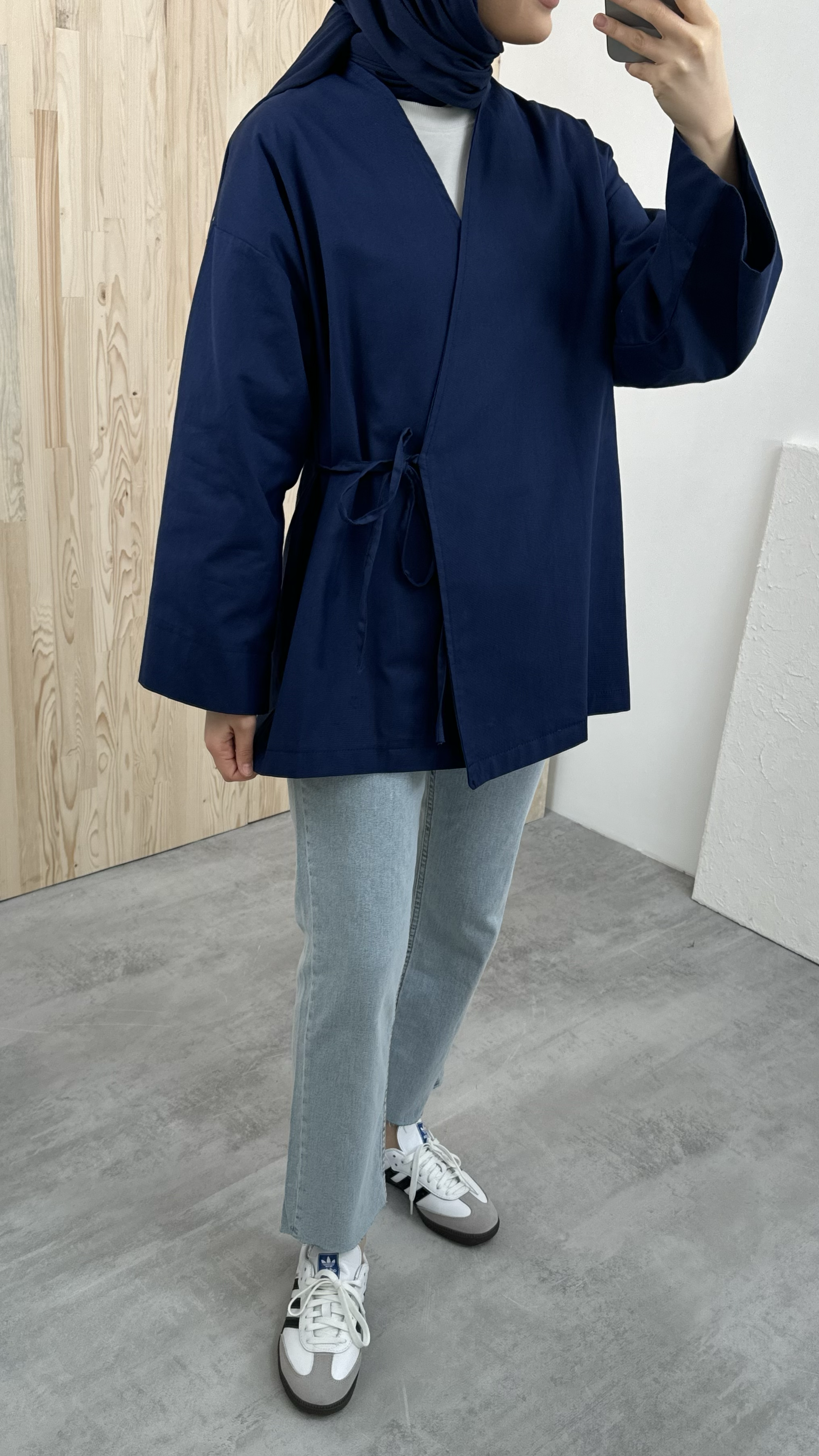 Gabardin Bağlamalı Ceket/Kimono Lacivert