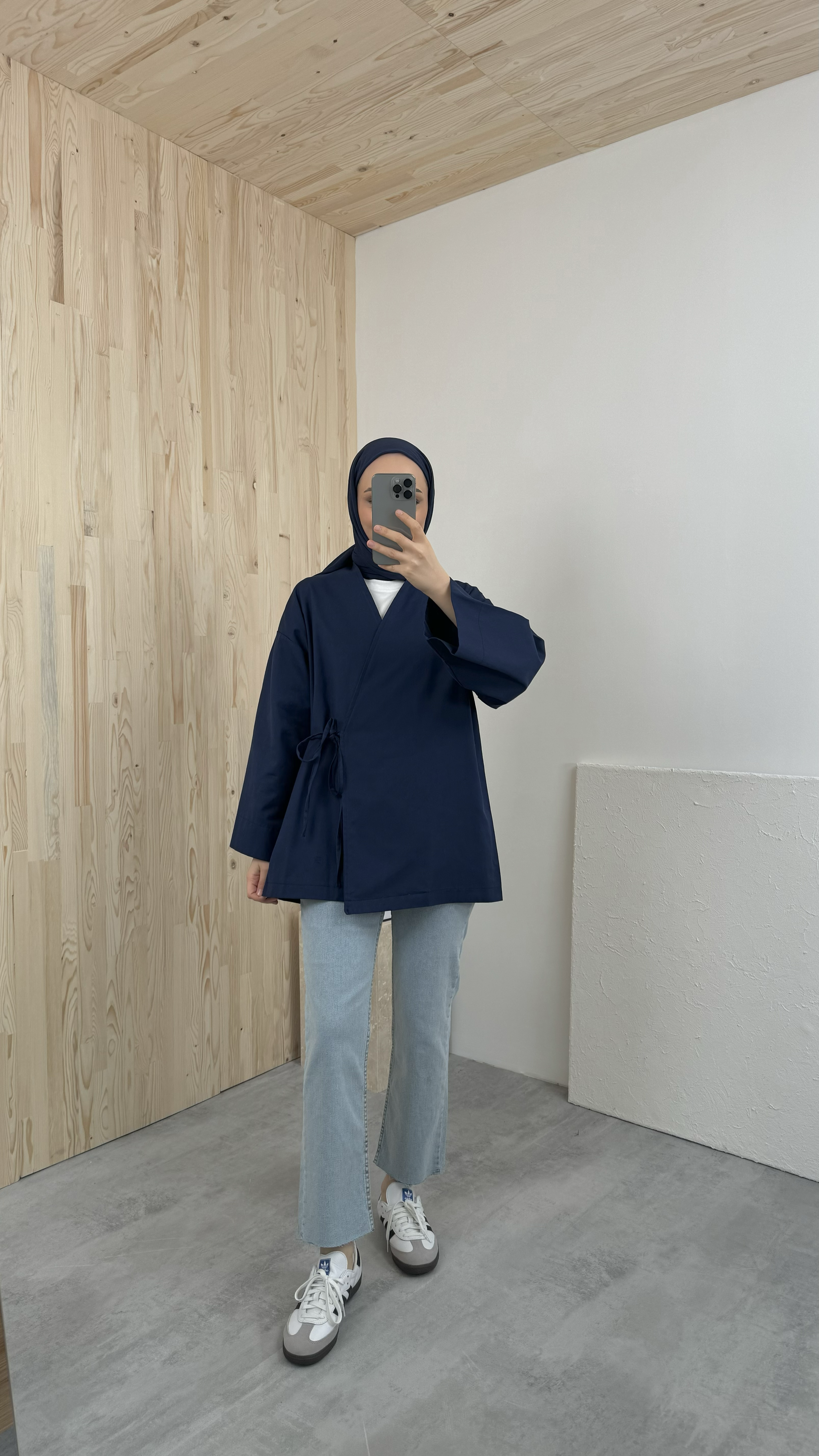 Gabardin Bağlamalı Ceket/Kimono Lacivert