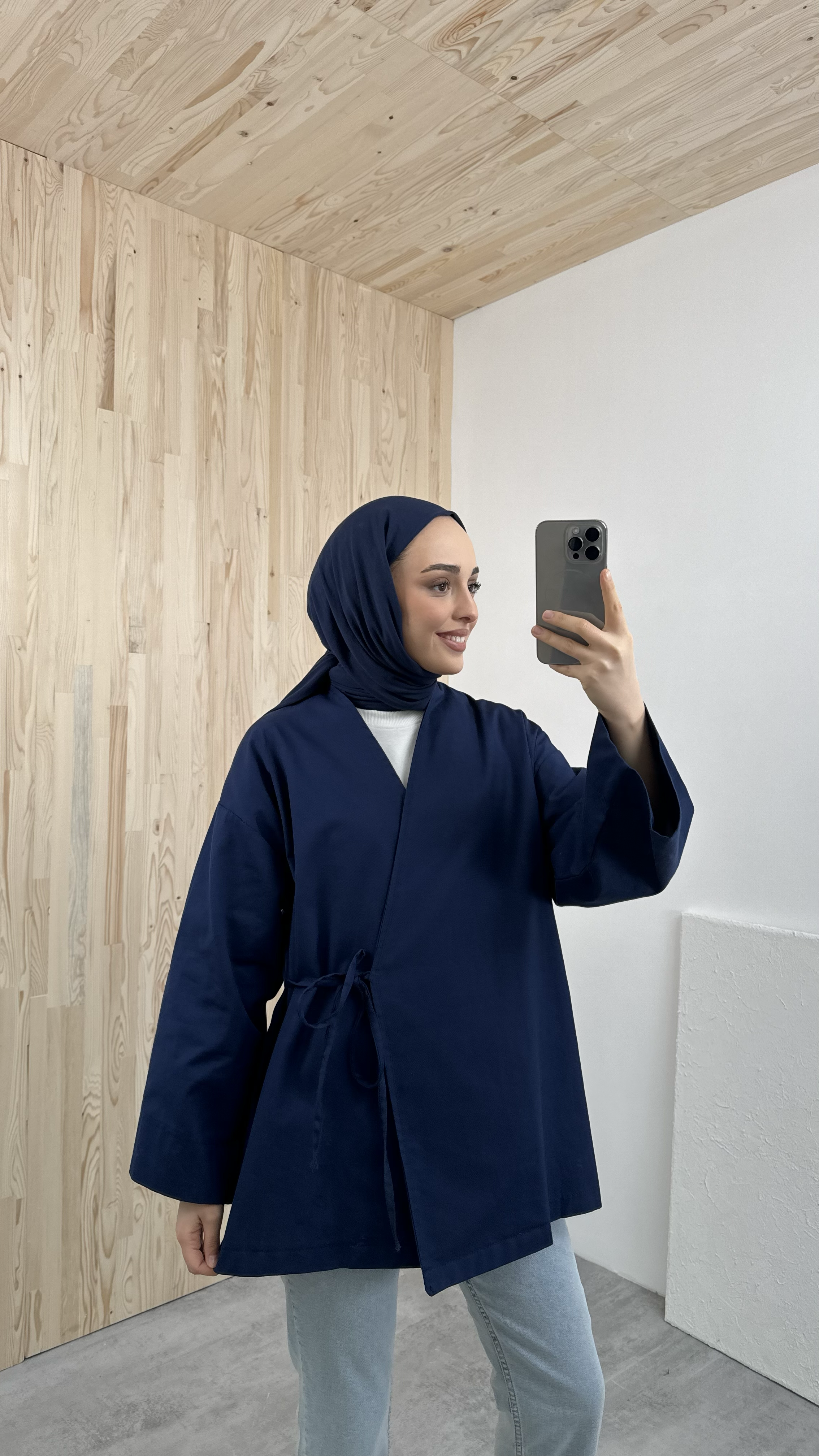 Gabardin Bağlamalı Ceket/Kimono Lacivert