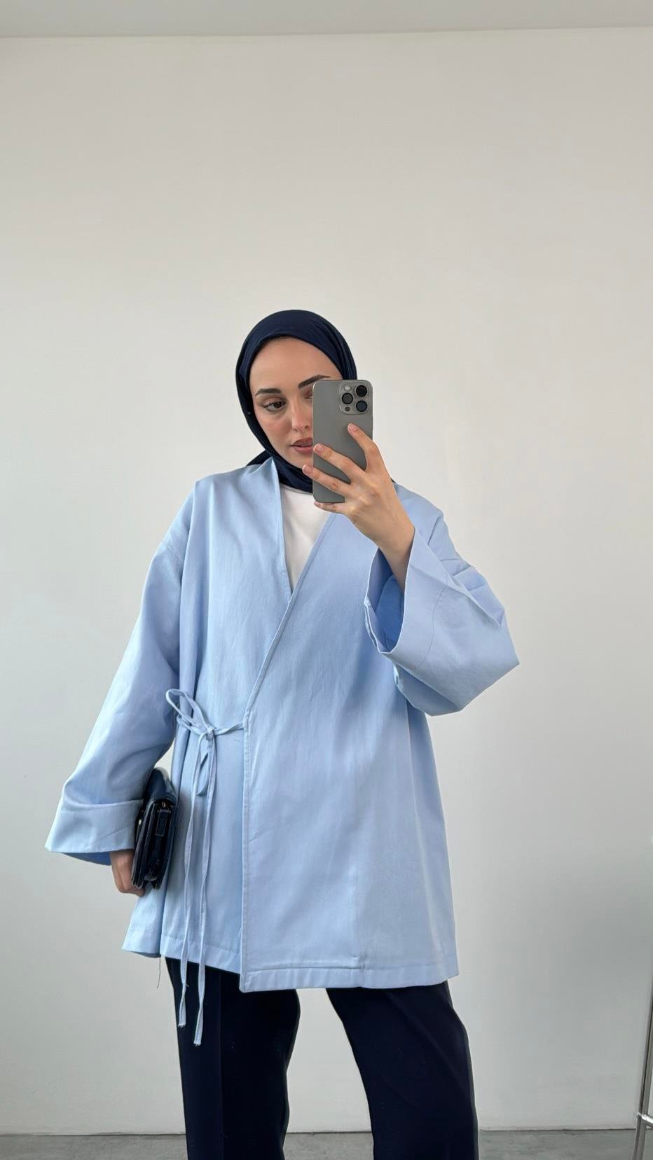 Gabardin Bağlamalı Ceket/Kimono Mavi