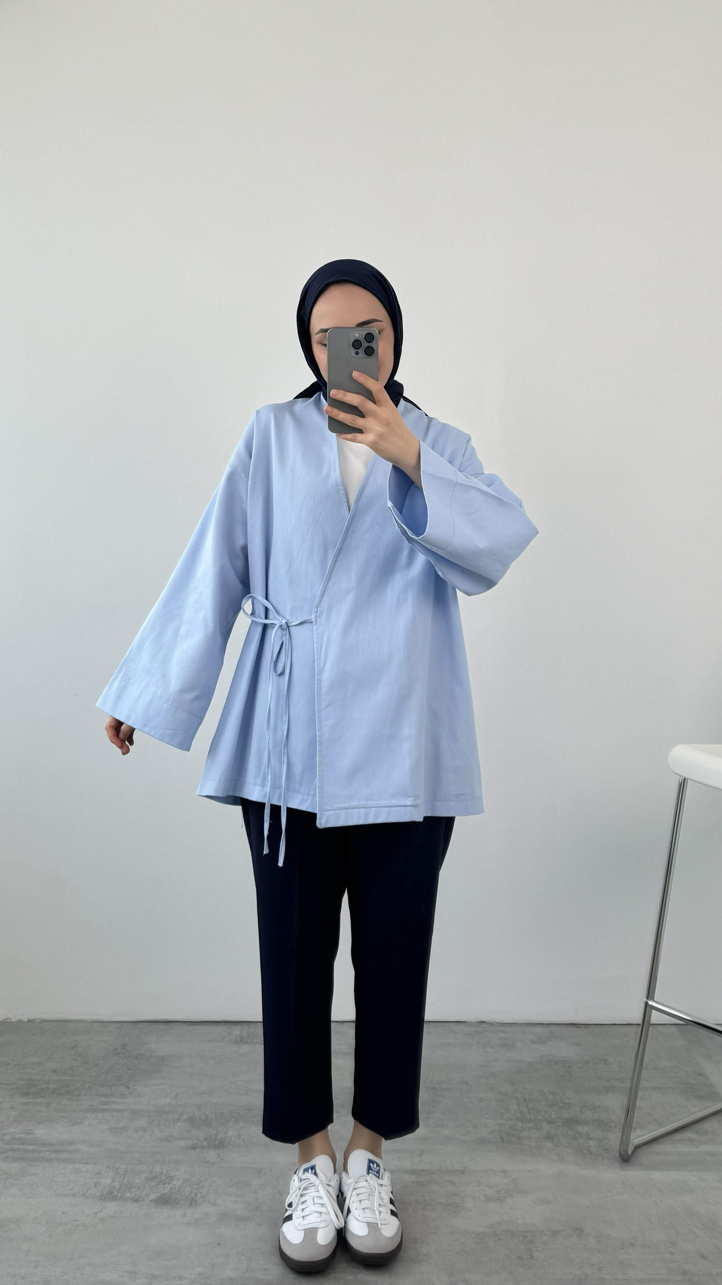 Gabardin Bağlamalı Ceket/Kimono Mavi