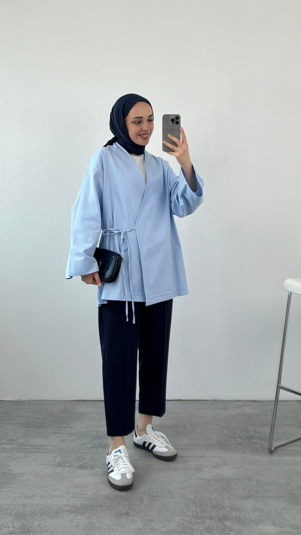 Gabardin Bağlamalı Ceket/Kimono Mavi