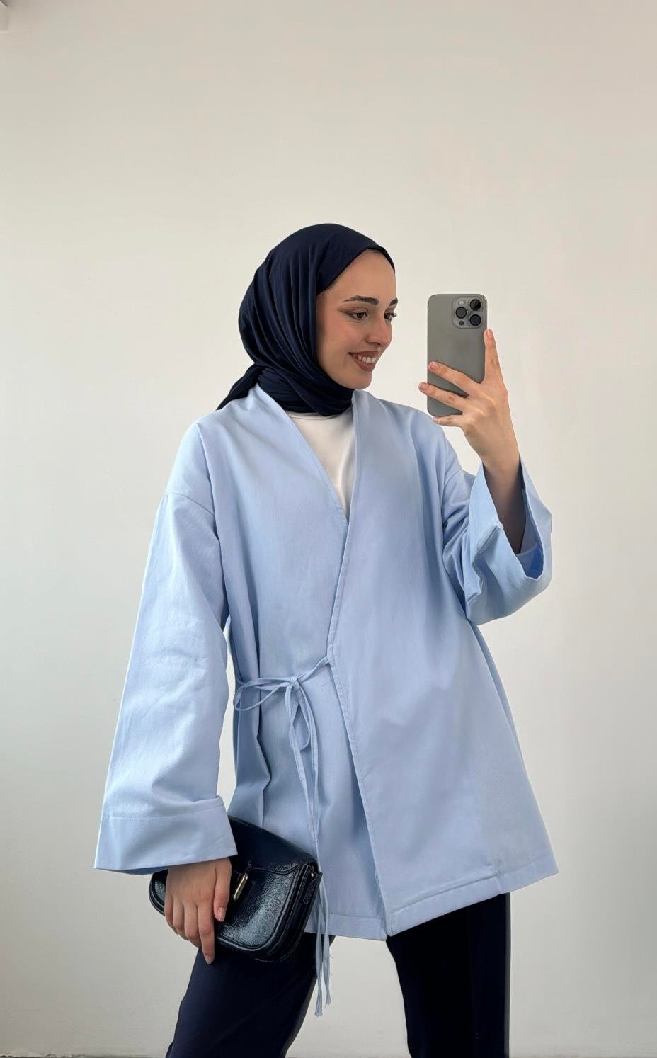 Gabardin Bağlamalı Ceket/Kimono Mavi