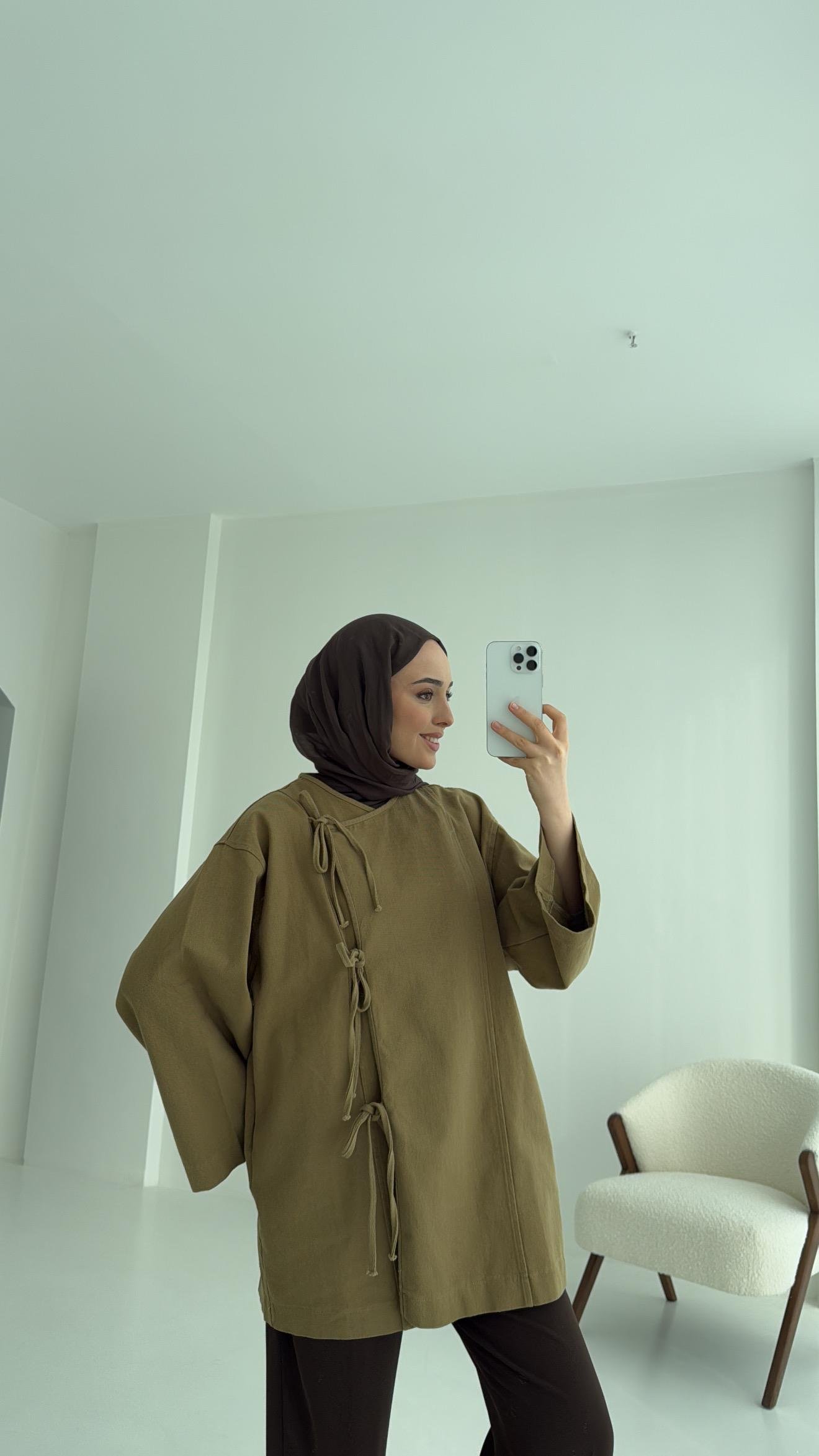 Gabardin Baglamalı Ceket/Kimono Olive
