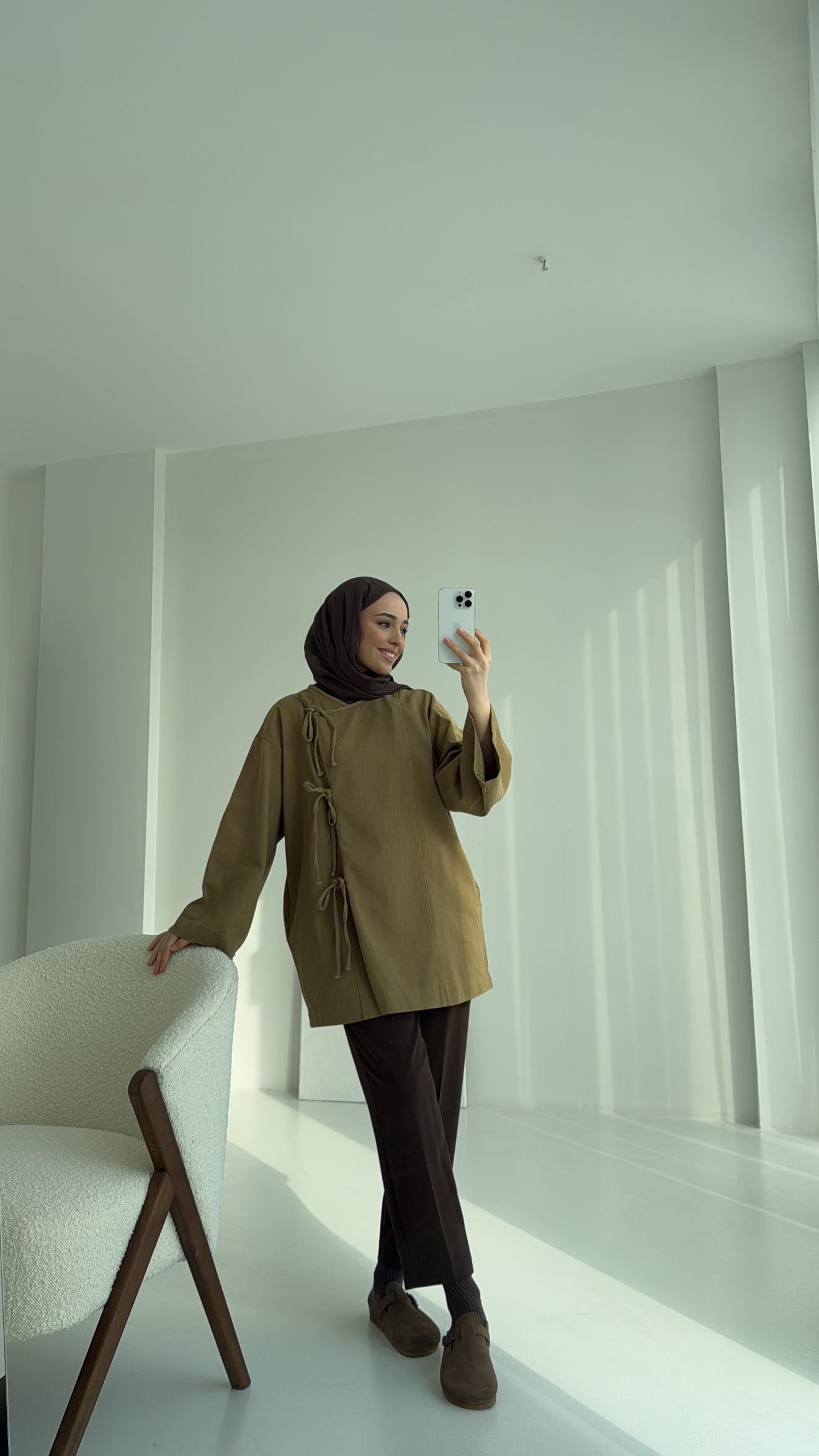 Gabardin Baglamalı Ceket/Kimono Olive