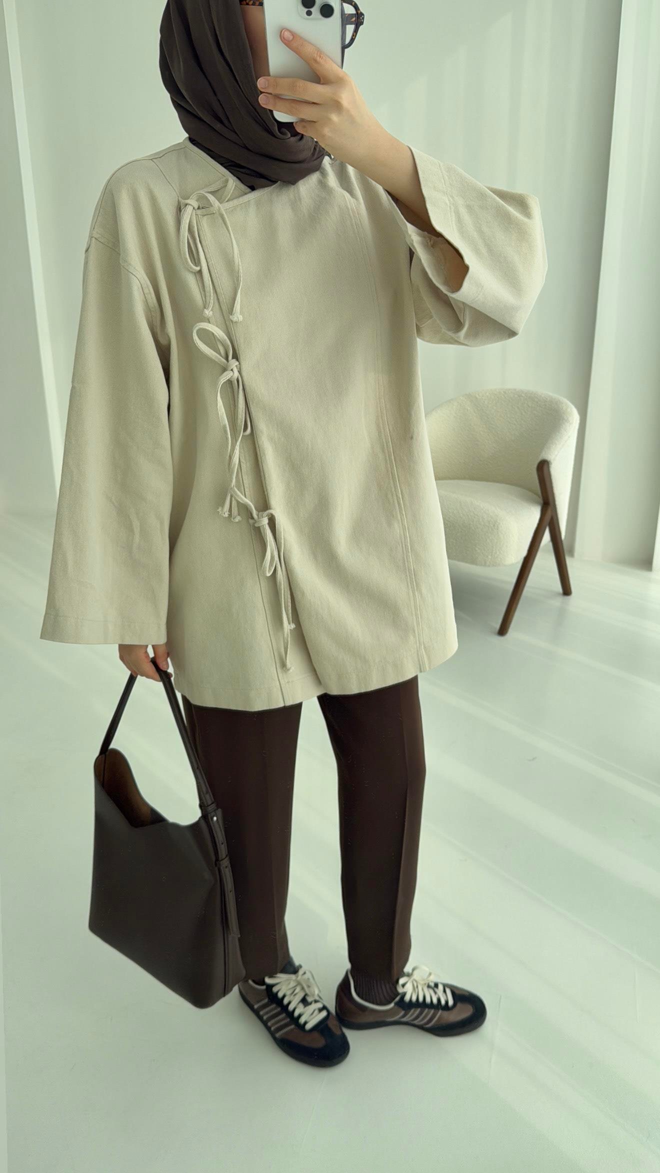 Gabardin Baglamalı Ceket/Kimono Taş