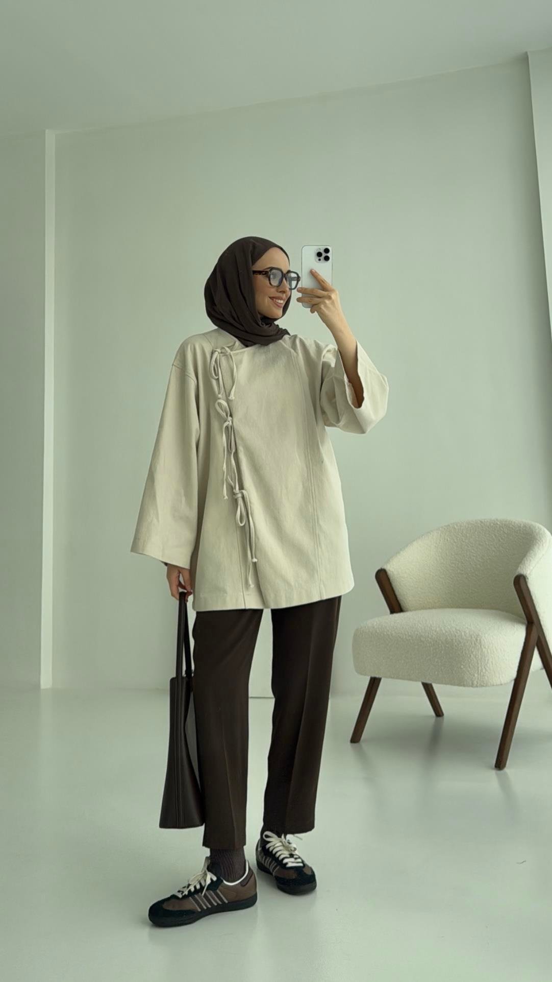Gabardin Baglamalı Ceket/Kimono Taş