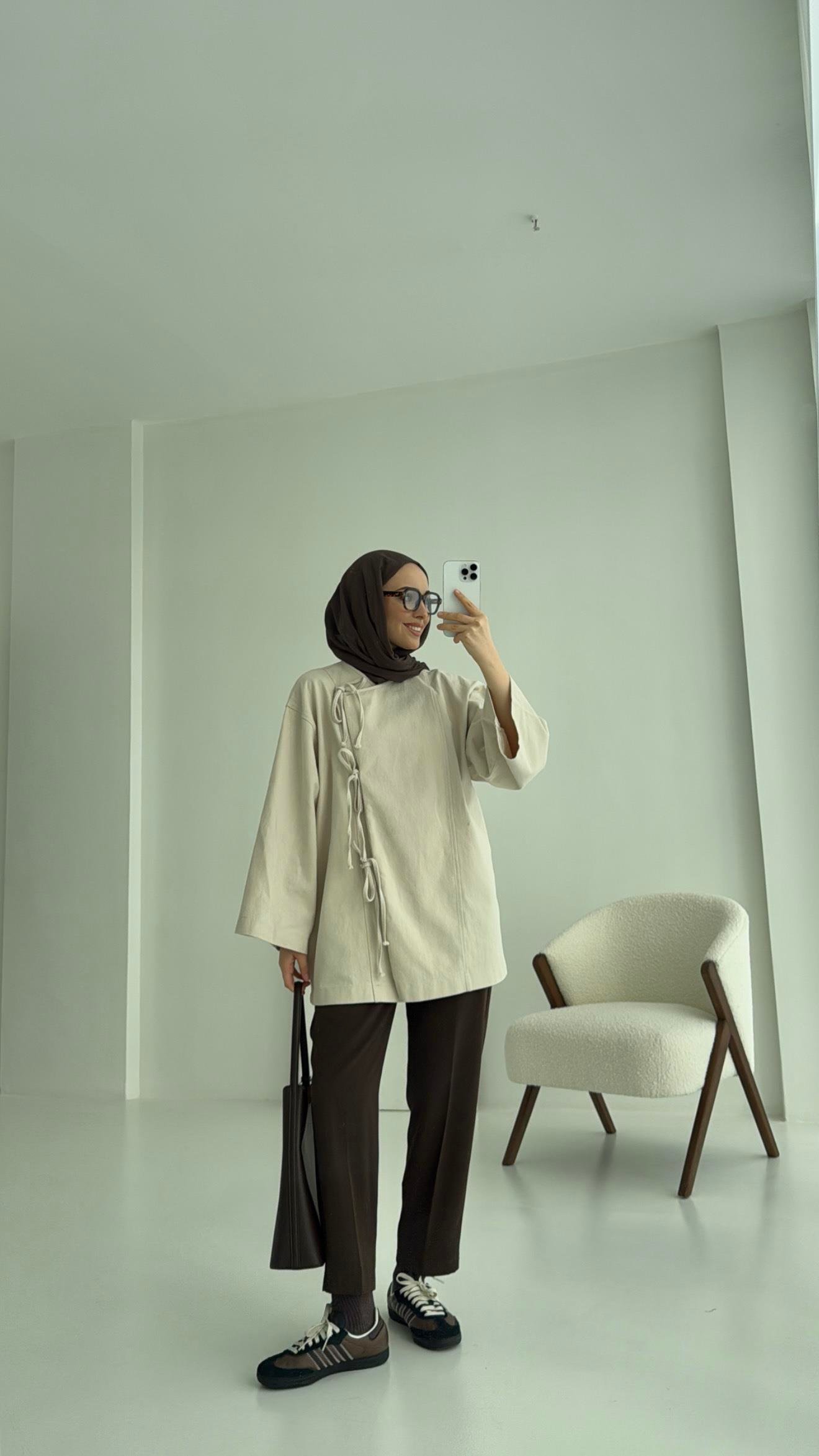 Gabardin Baglamalı Ceket/Kimono Taş