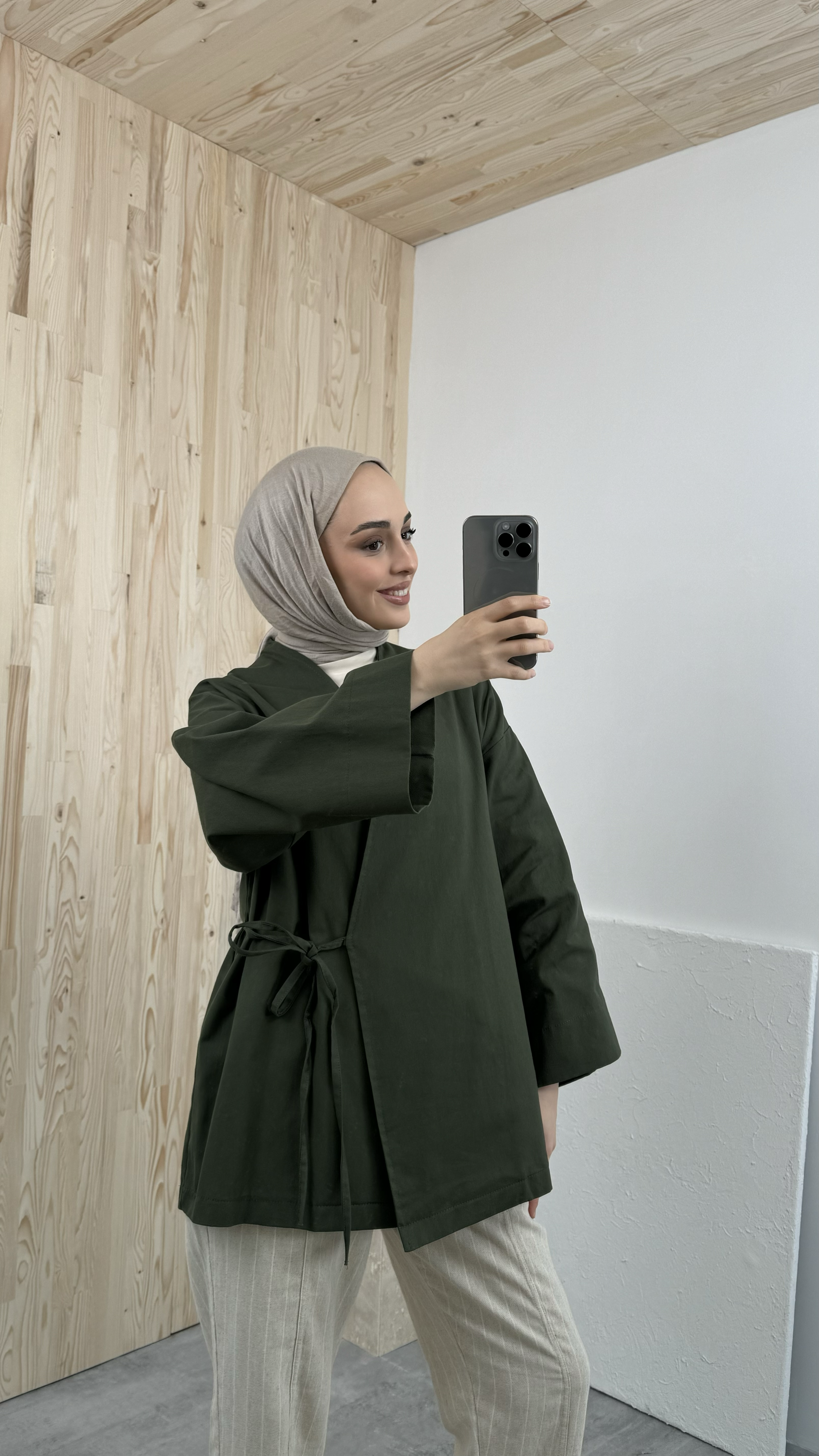 Gabardin Bağlamalı Ceket/Kimono Yeşil