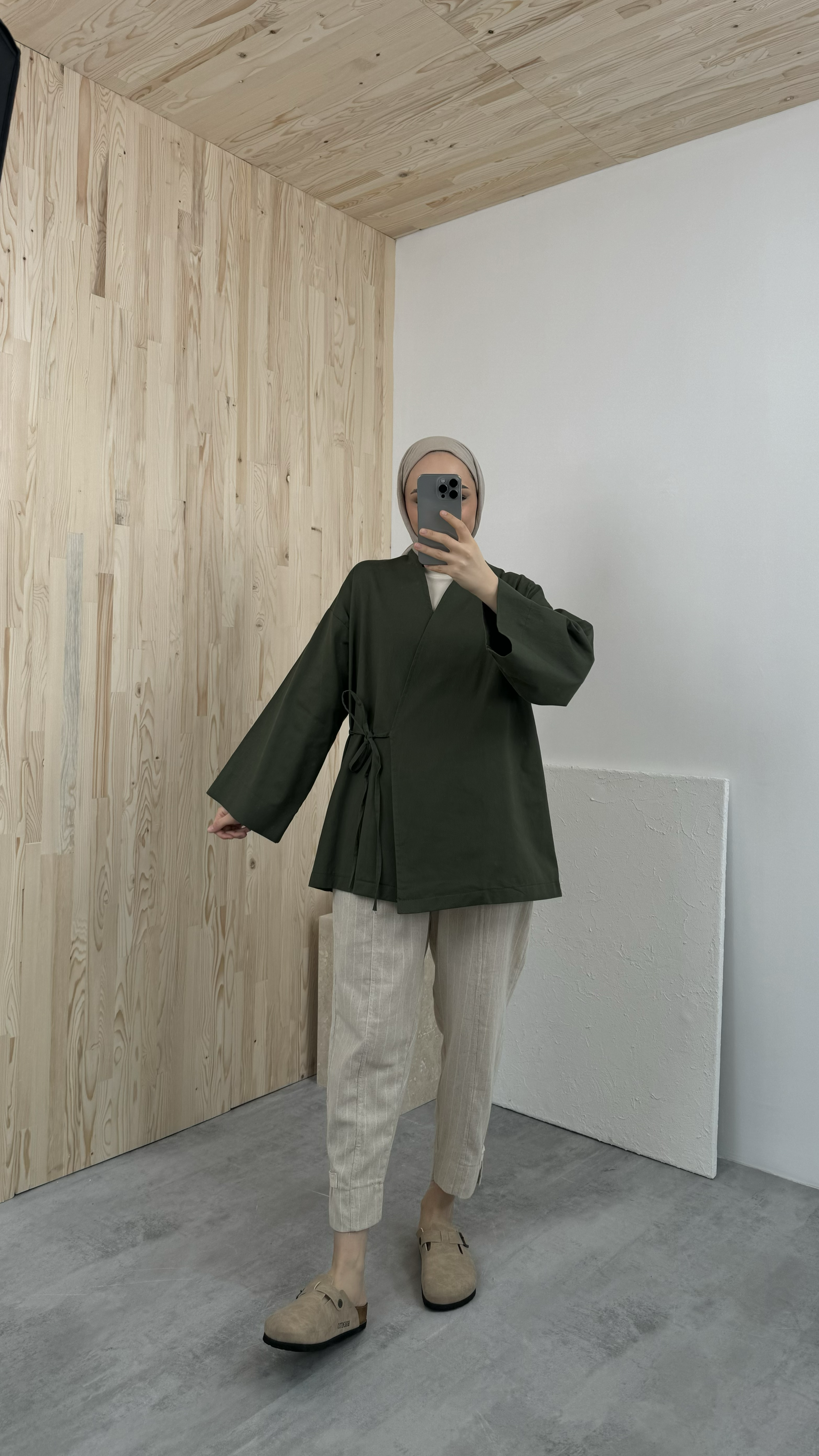 Gabardin Bağlamalı Ceket/Kimono Yeşil