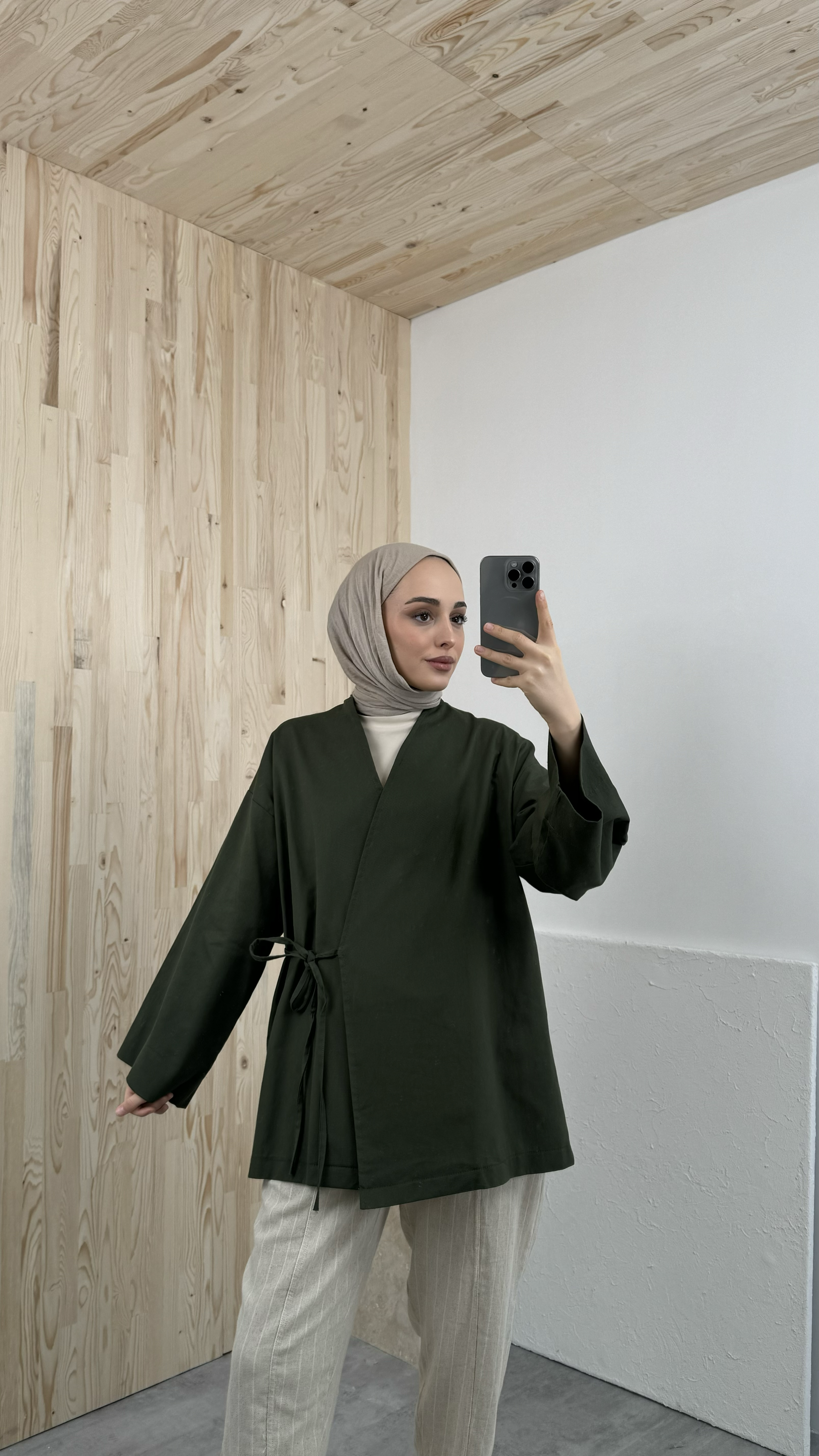 Gabardin Bağlamalı Ceket/Kimono Yeşil