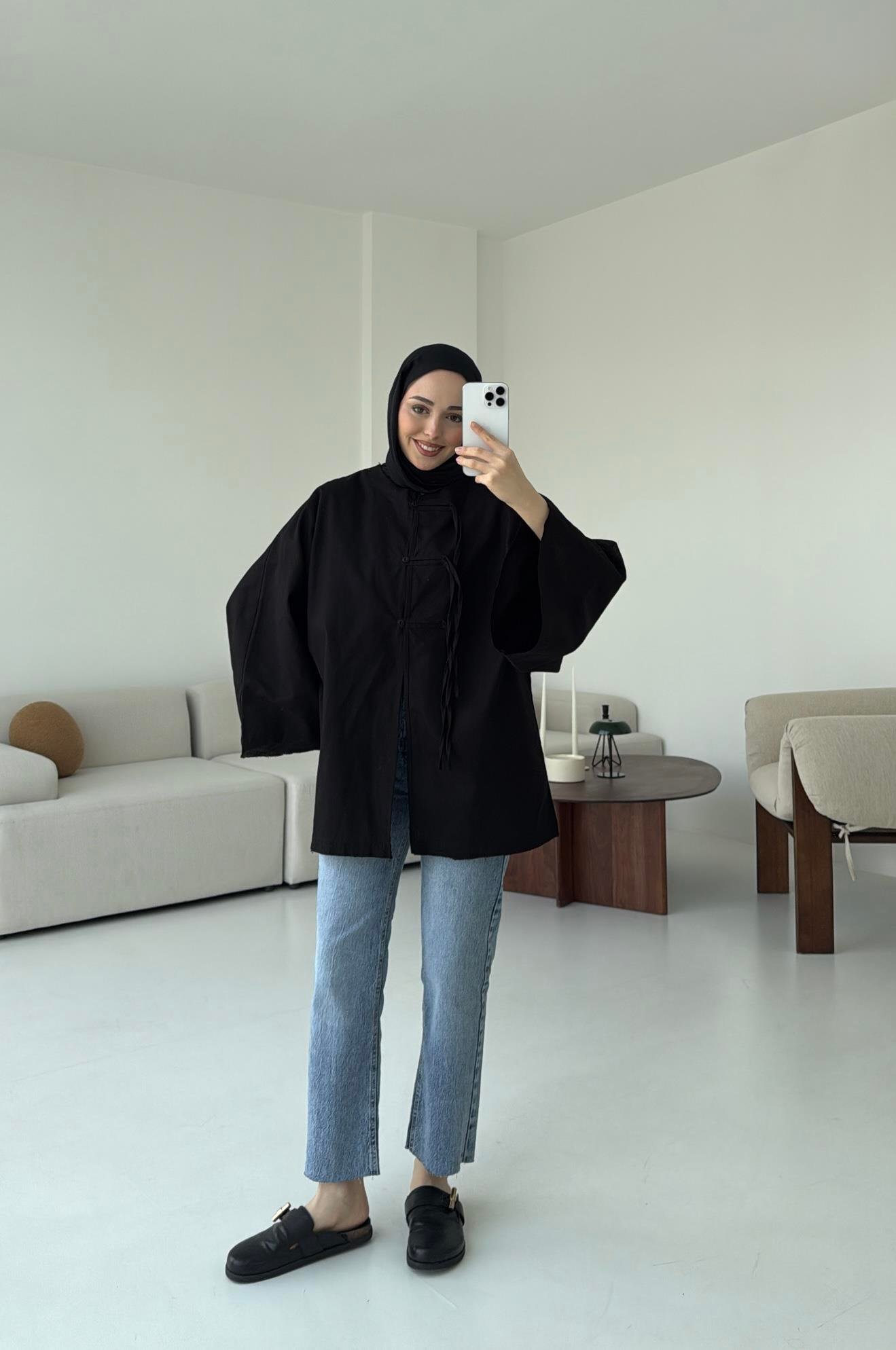 Geniş Kol Kimono Siyah
