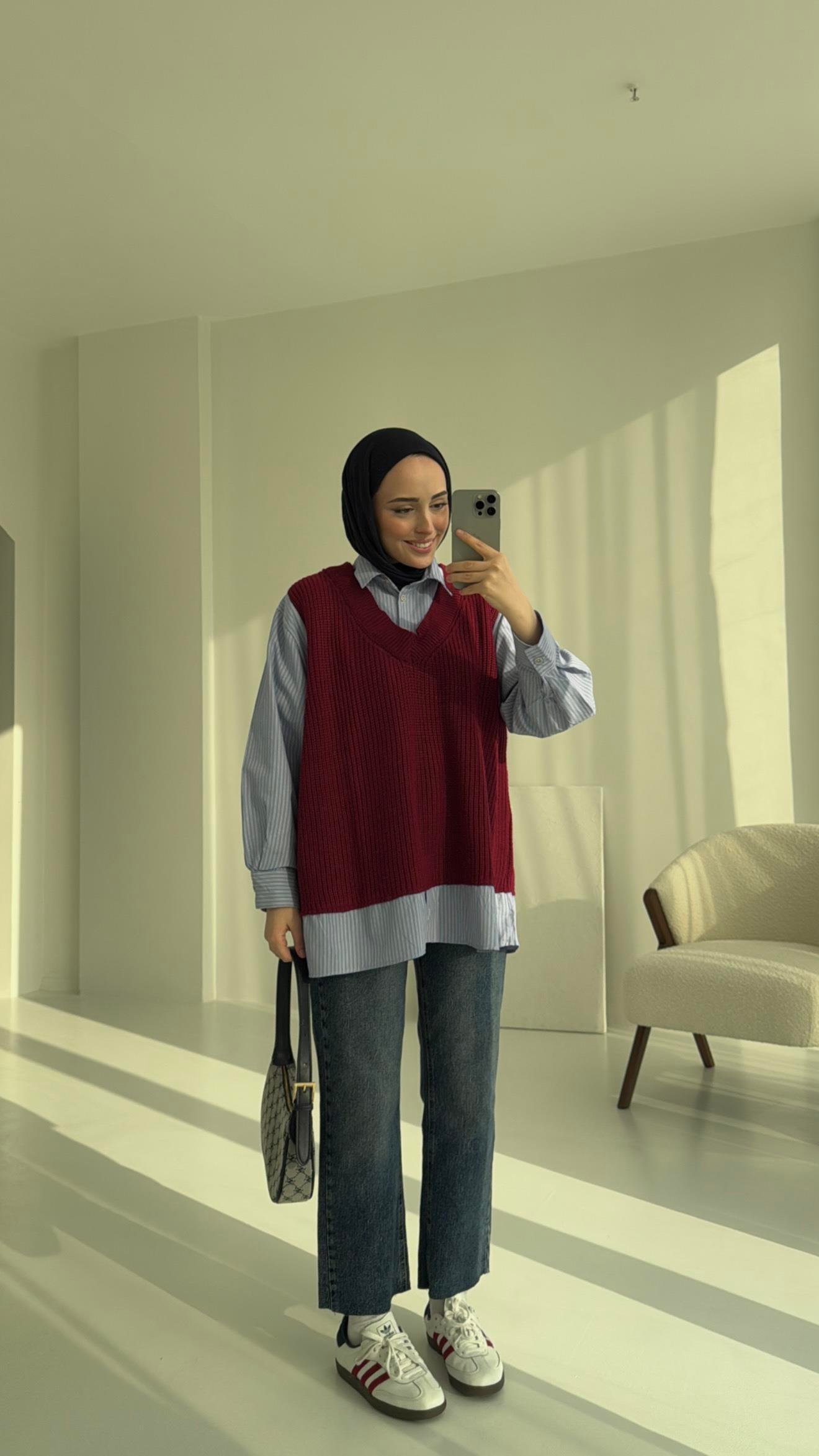 Gömlek Detaylı Triko Bordo
