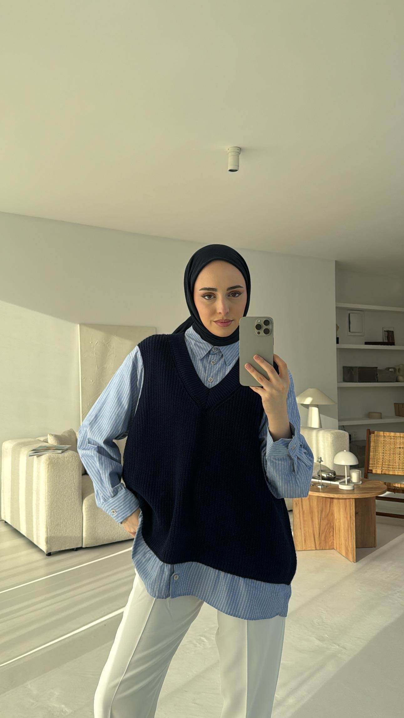 Gömlek Detaylı Triko Lacivert