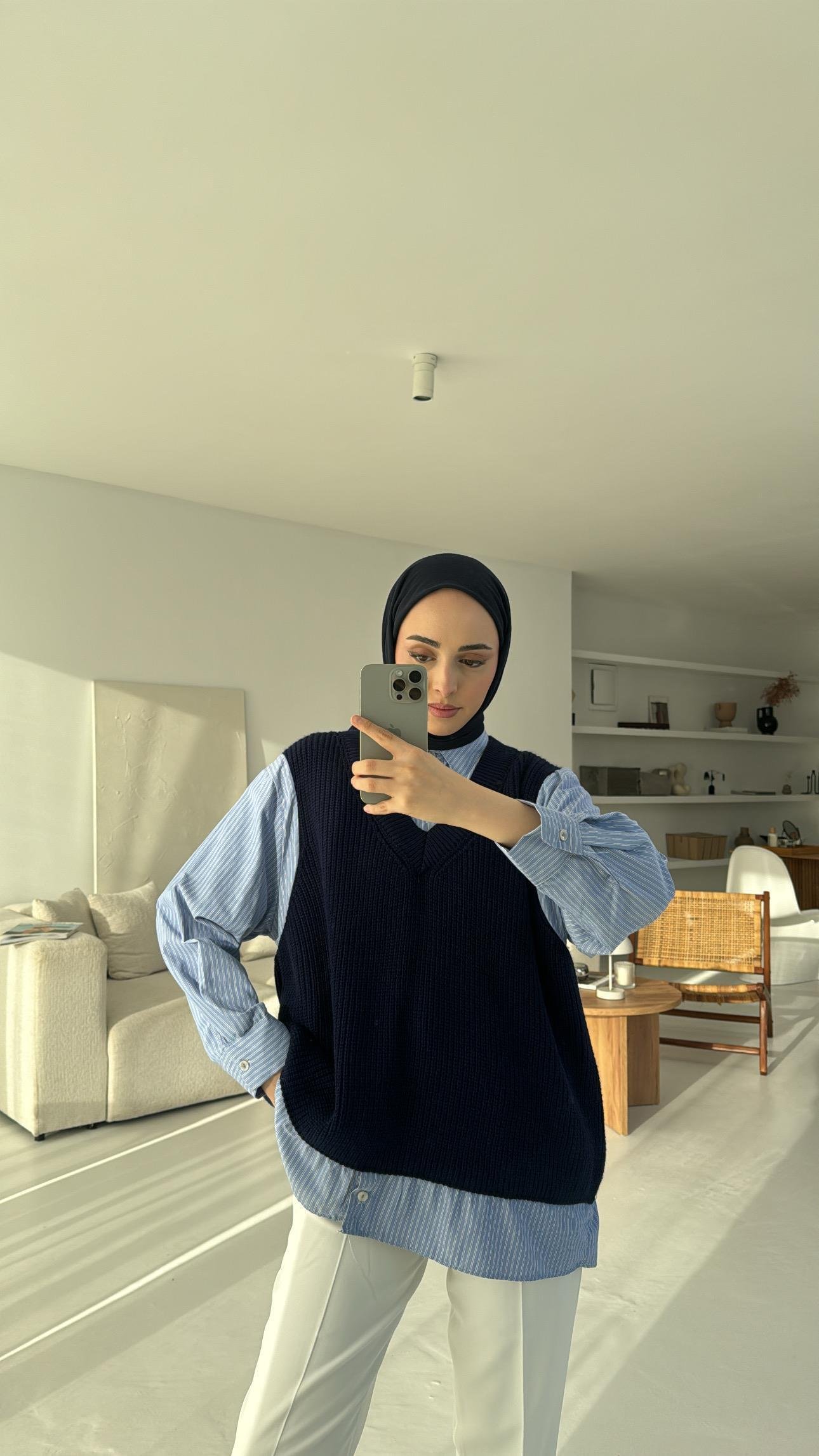 Gömlek Detaylı Triko Lacivert