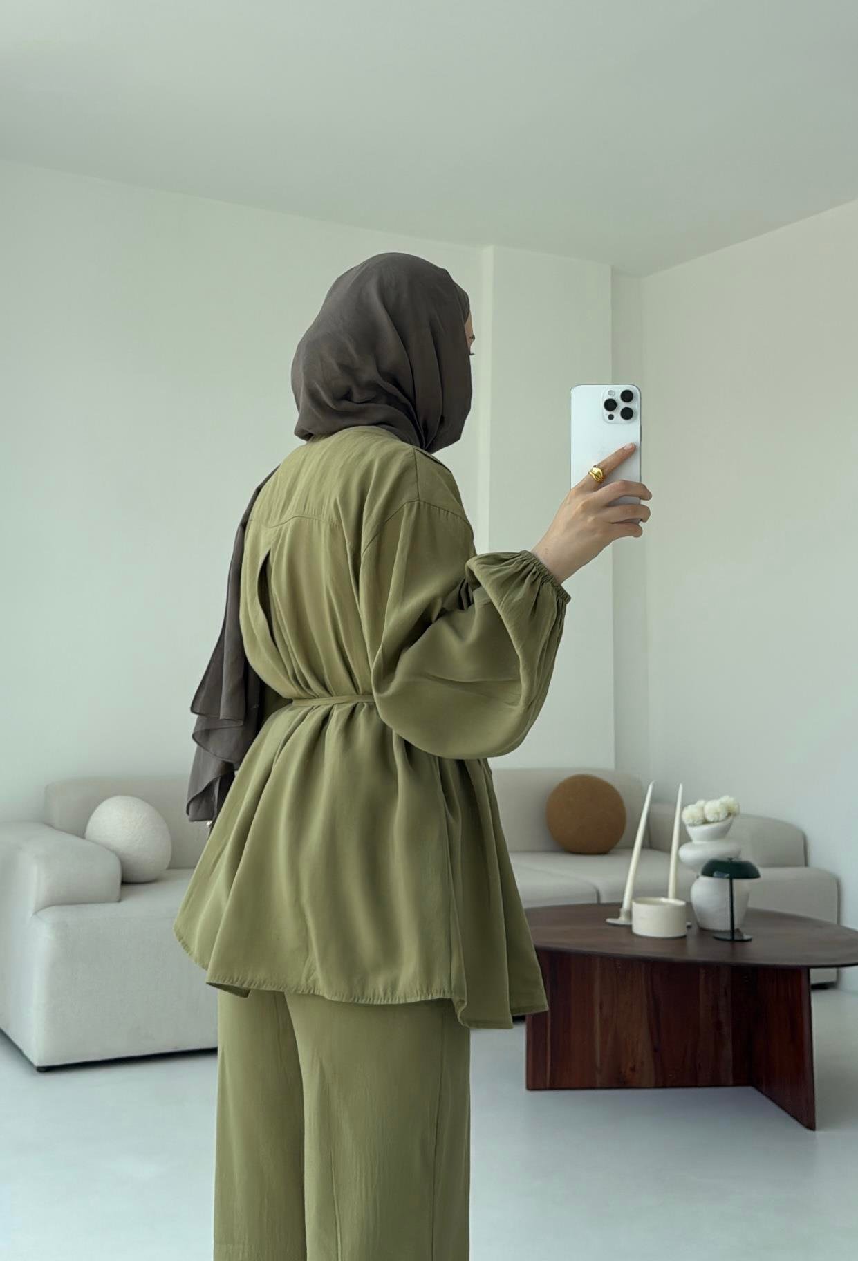 Gömlekli Nervürlü Takım Olive