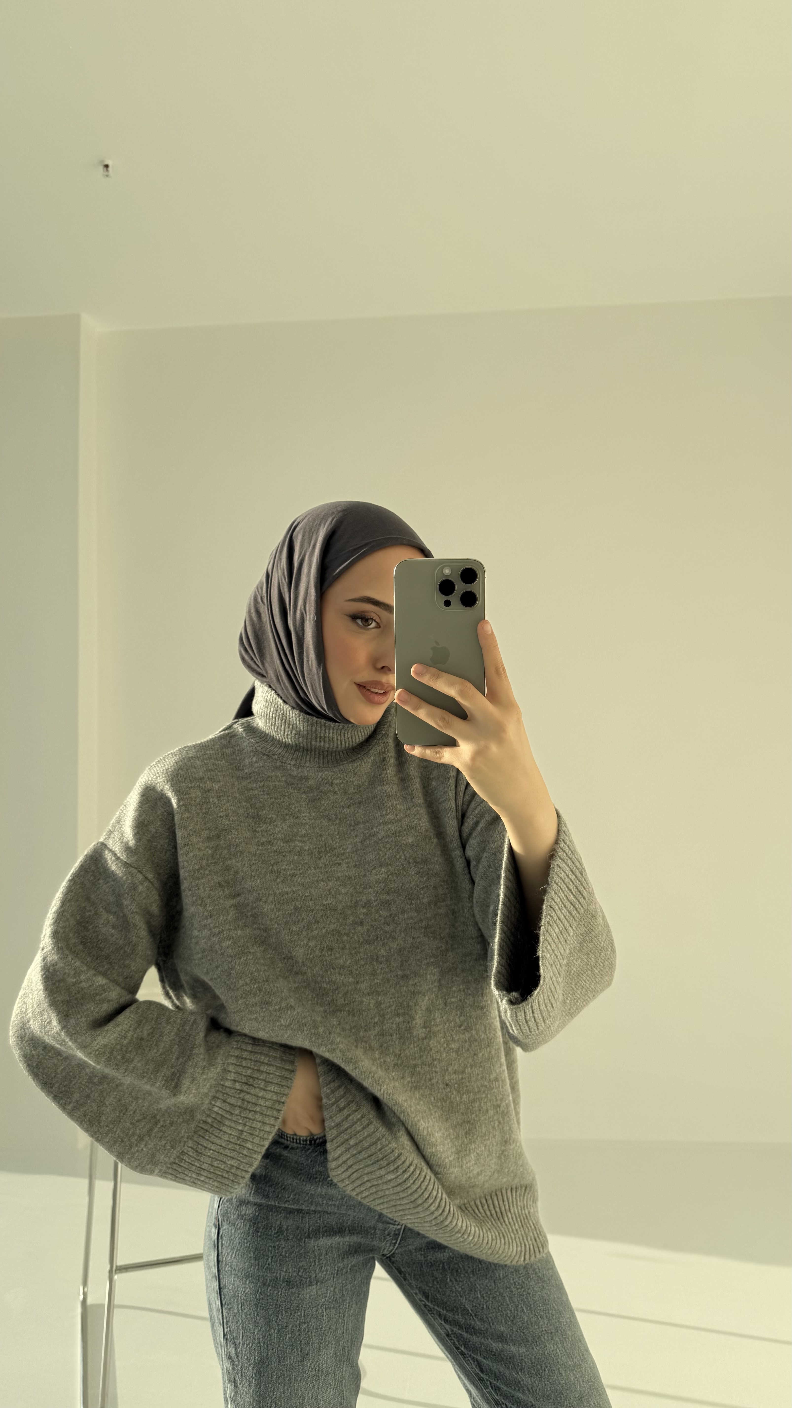 Gri Yarım Yaka Triko