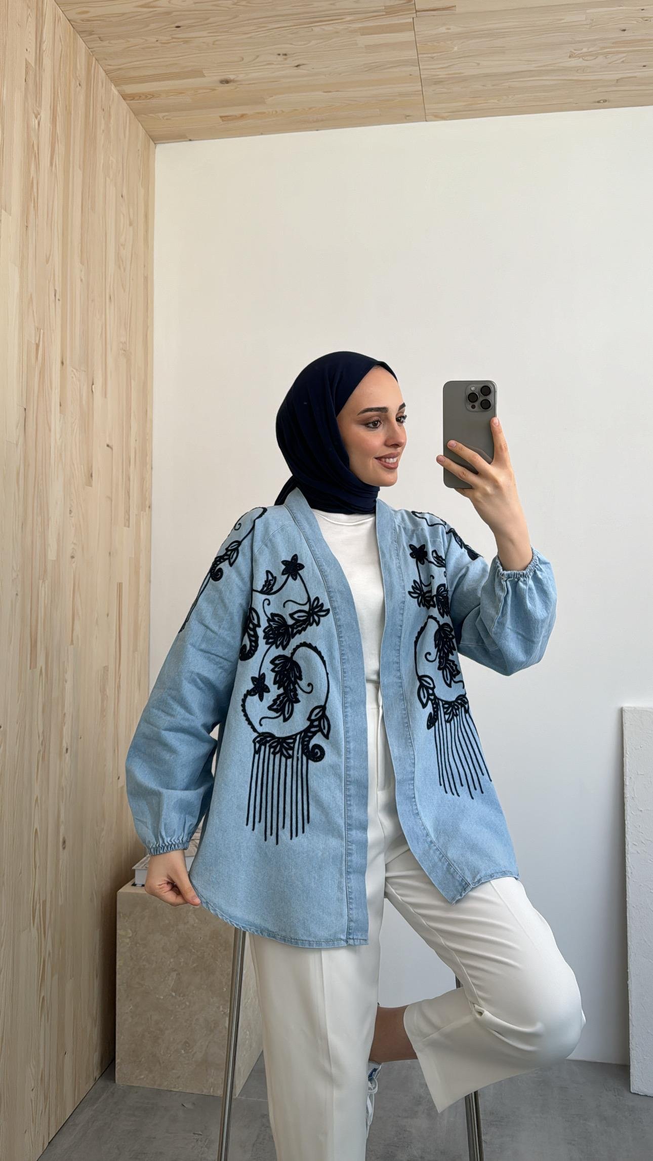 İşlemeli Tencel Kimono