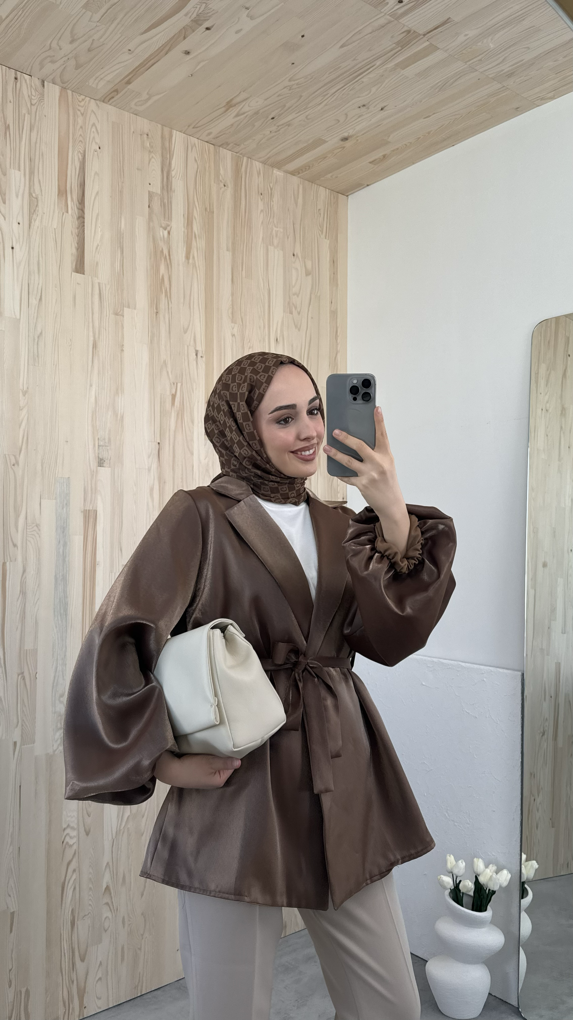 Kahve Balon Kol Bağlamalı Kimono/Ceket