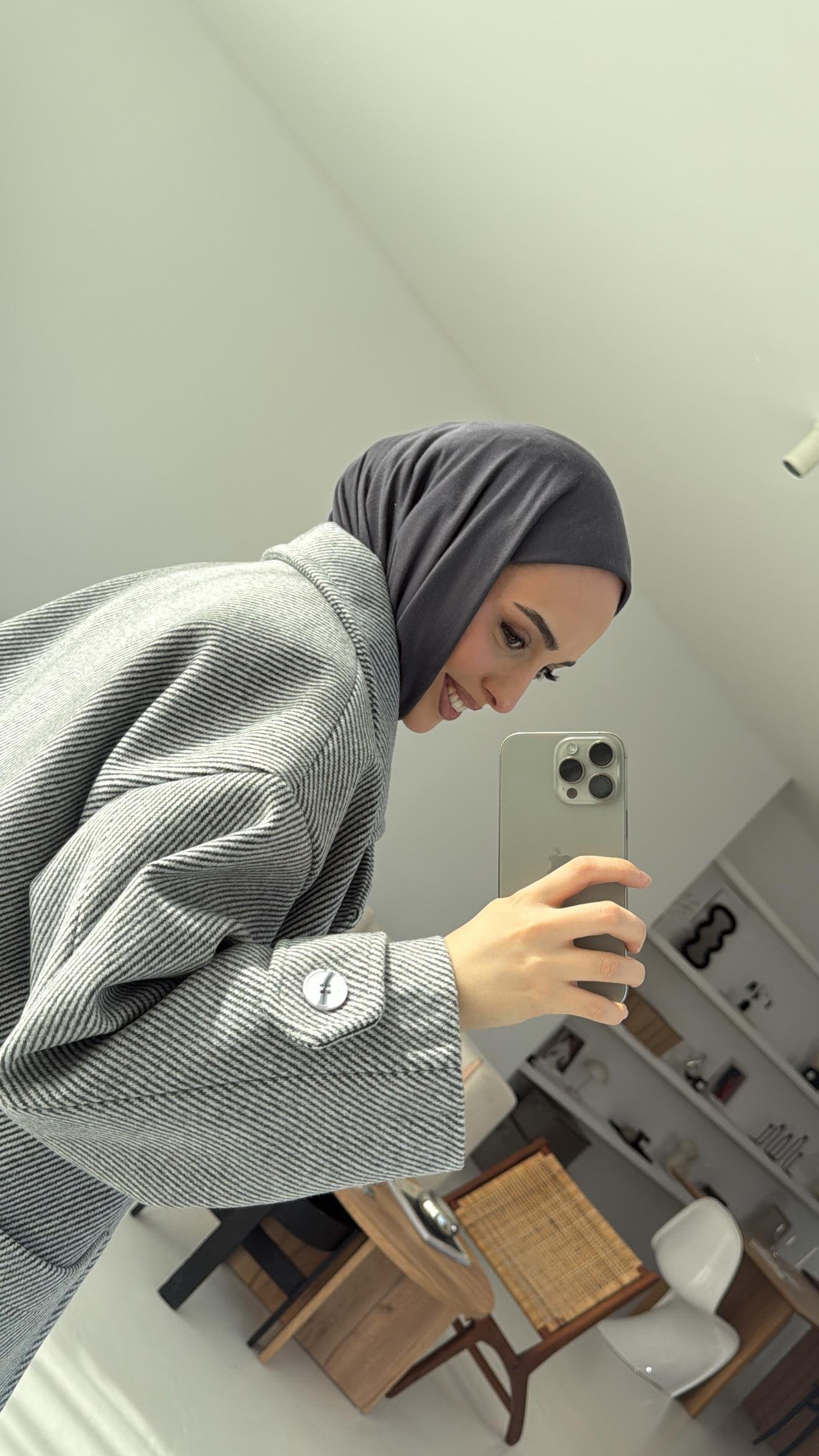 Kendinden Çizgili Oversize Kaşe Kaban Gri