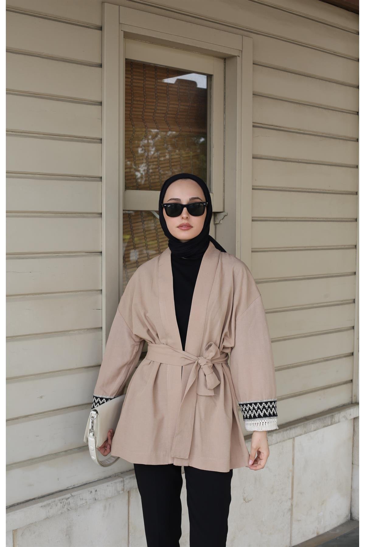 Keten Detaylı Kimono