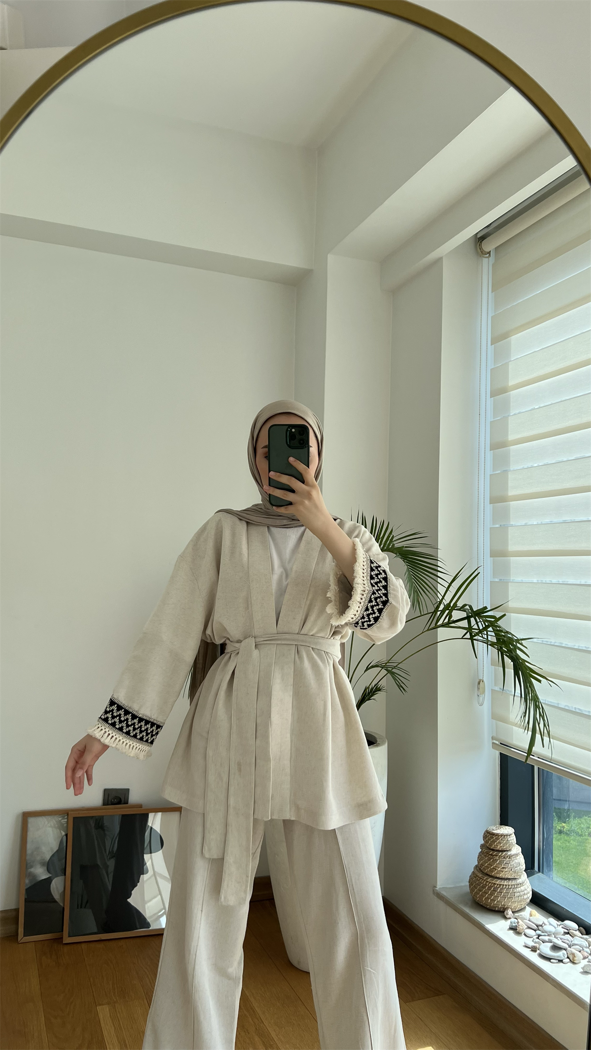 Keten Detaylı Kimono