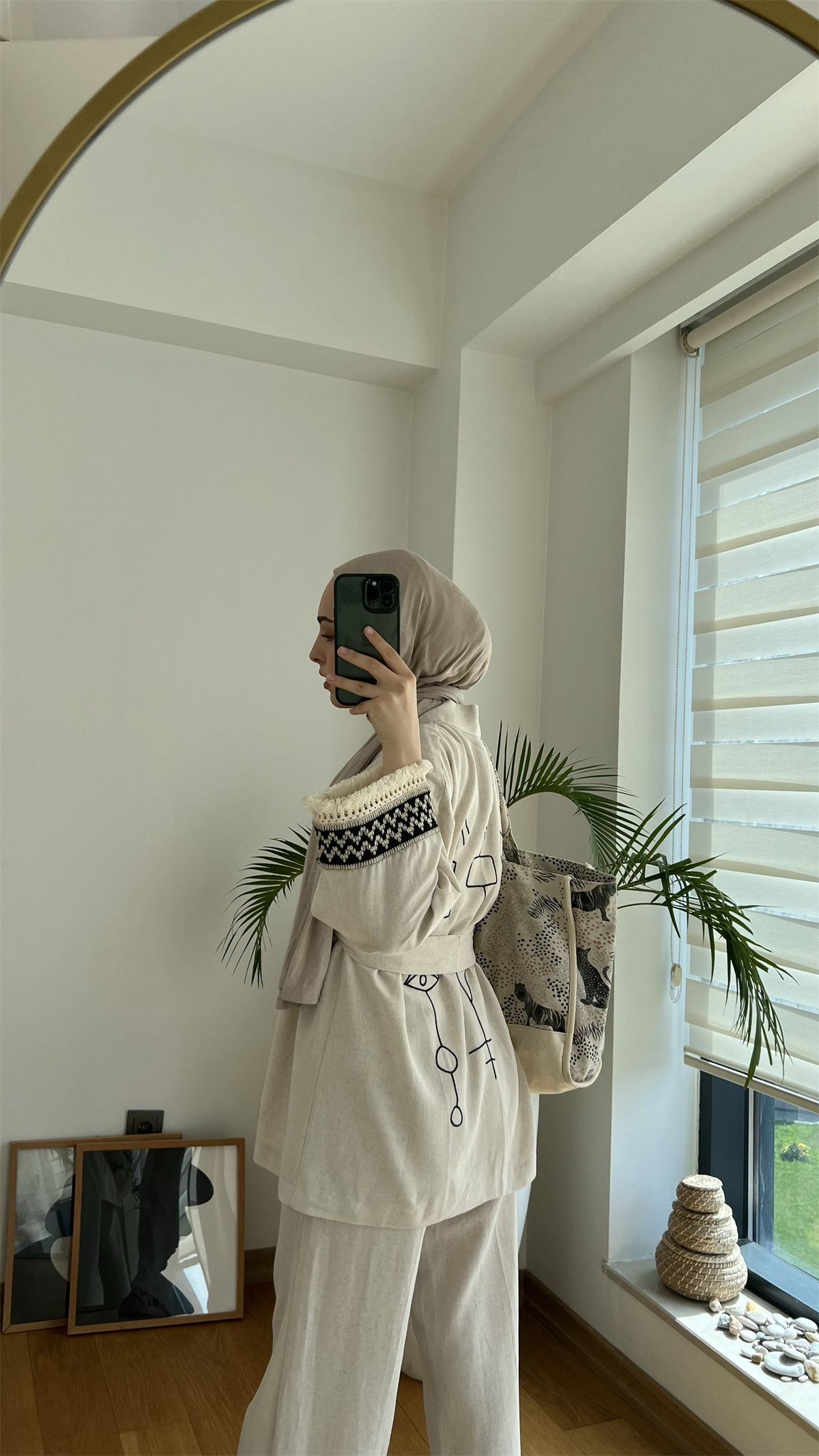 Keten Detaylı Kimono