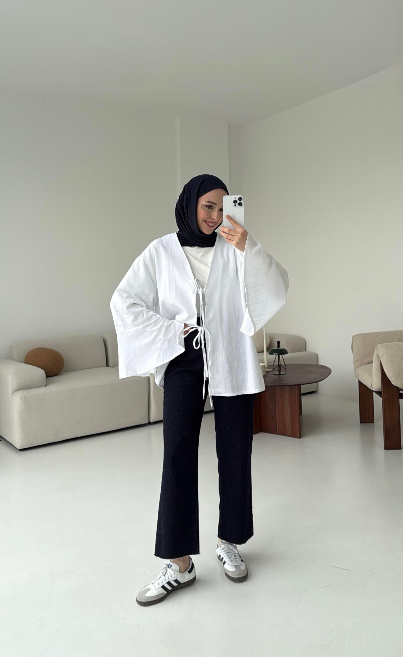 Kol Detay Kimono Beyaz