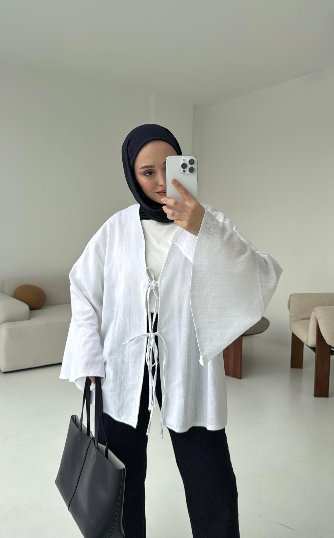 Kol Detay Kimono Beyaz