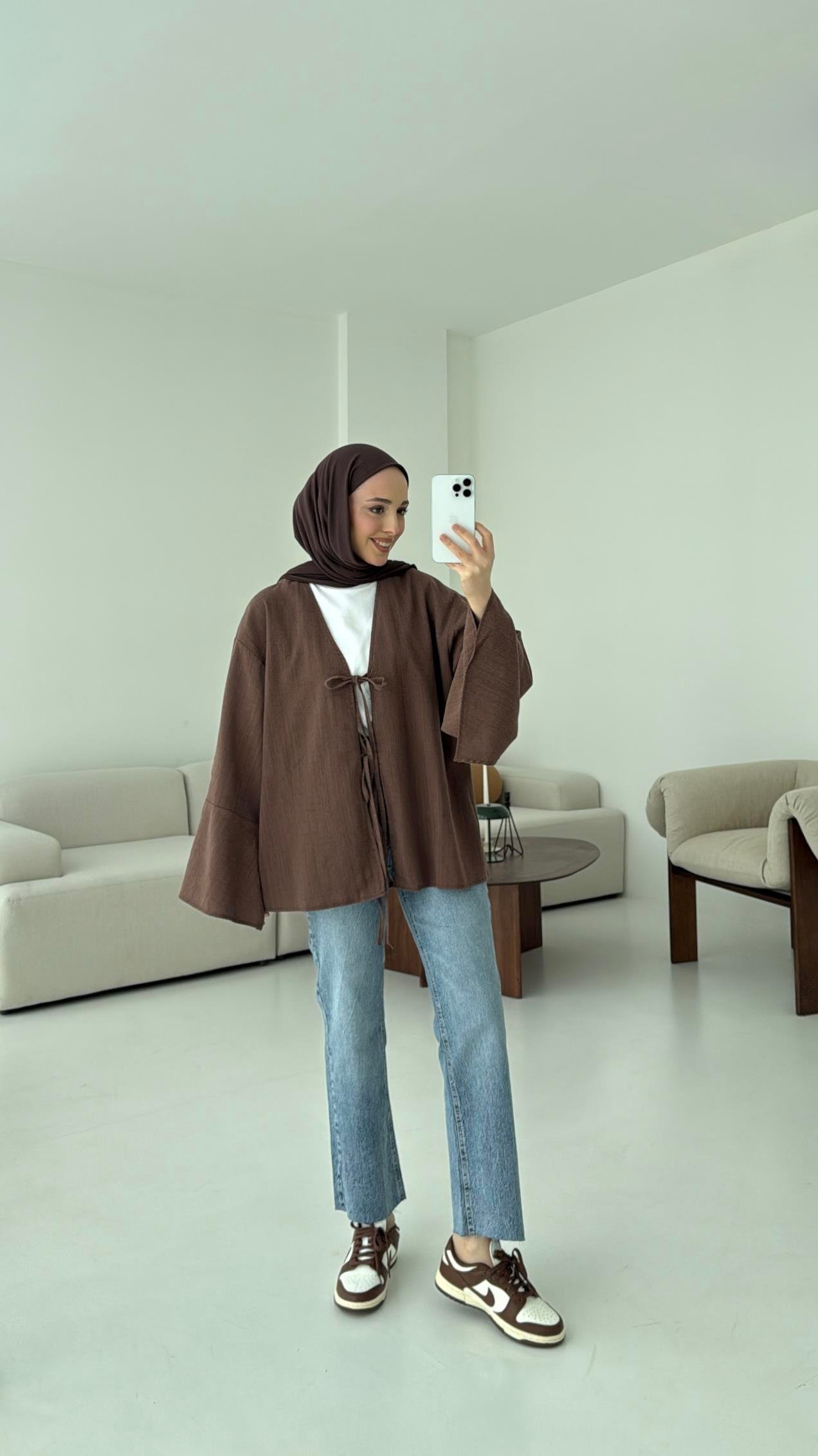 Kol Detay Kimono Kahve