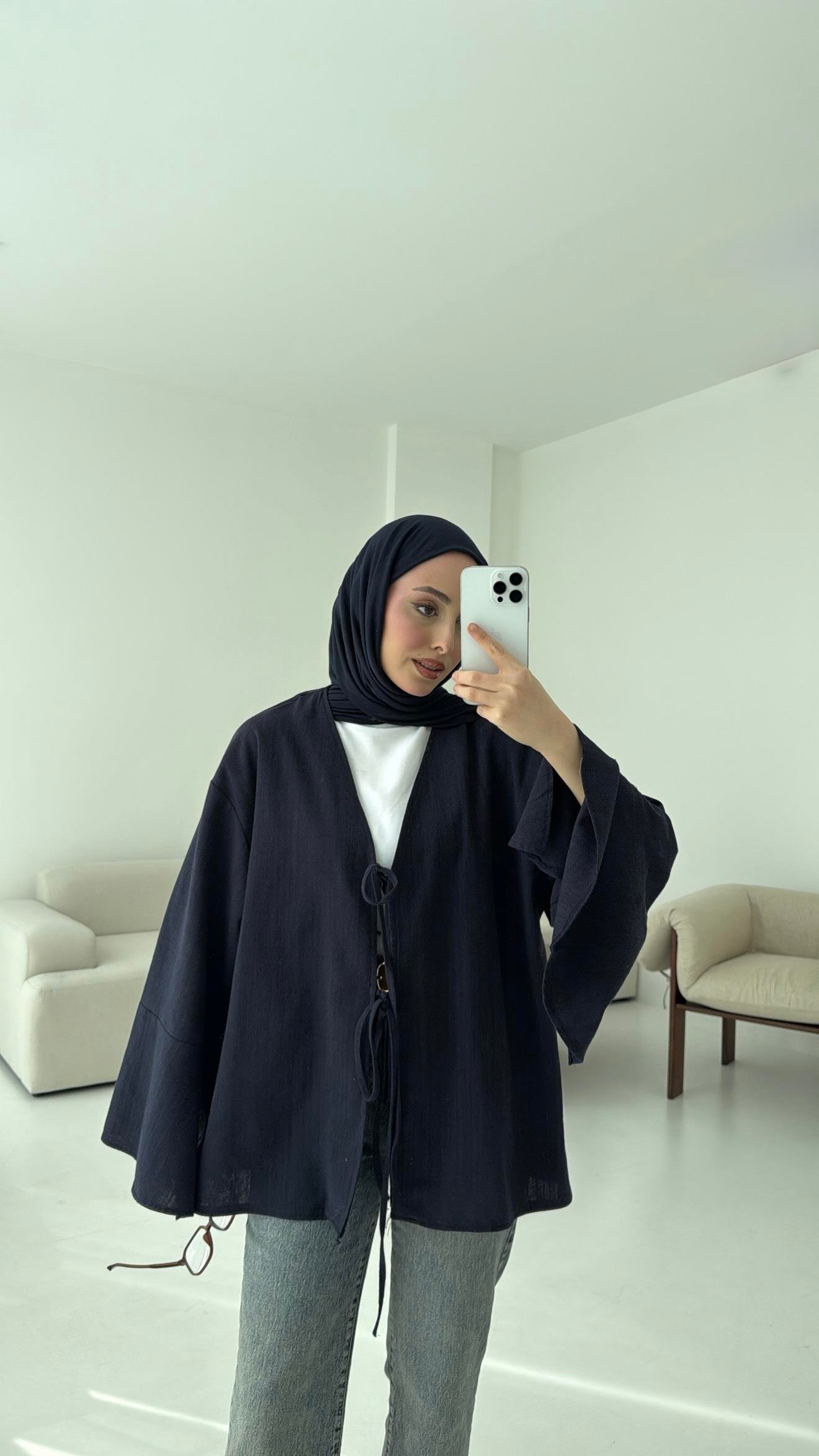Kol Detay Kimono Lacivert