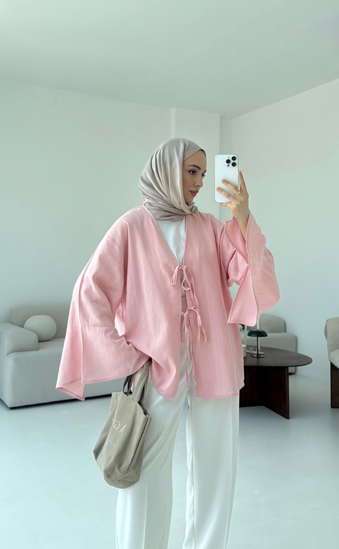 Kol Detay Kimono Pembe