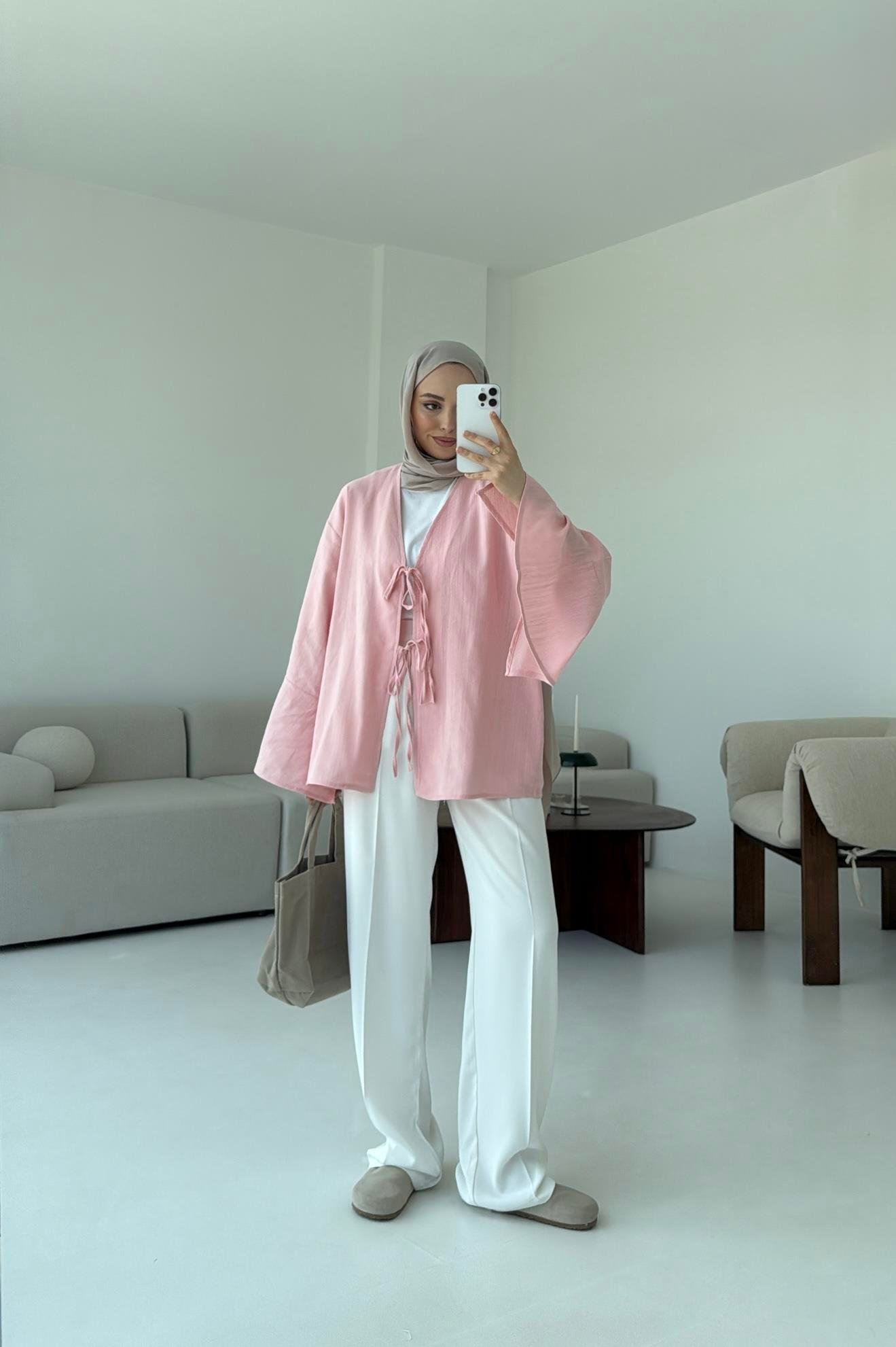 Kol Detay Kimono Pembe