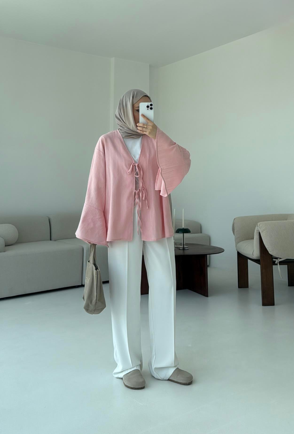 Kol Detay Kimono Pembe
