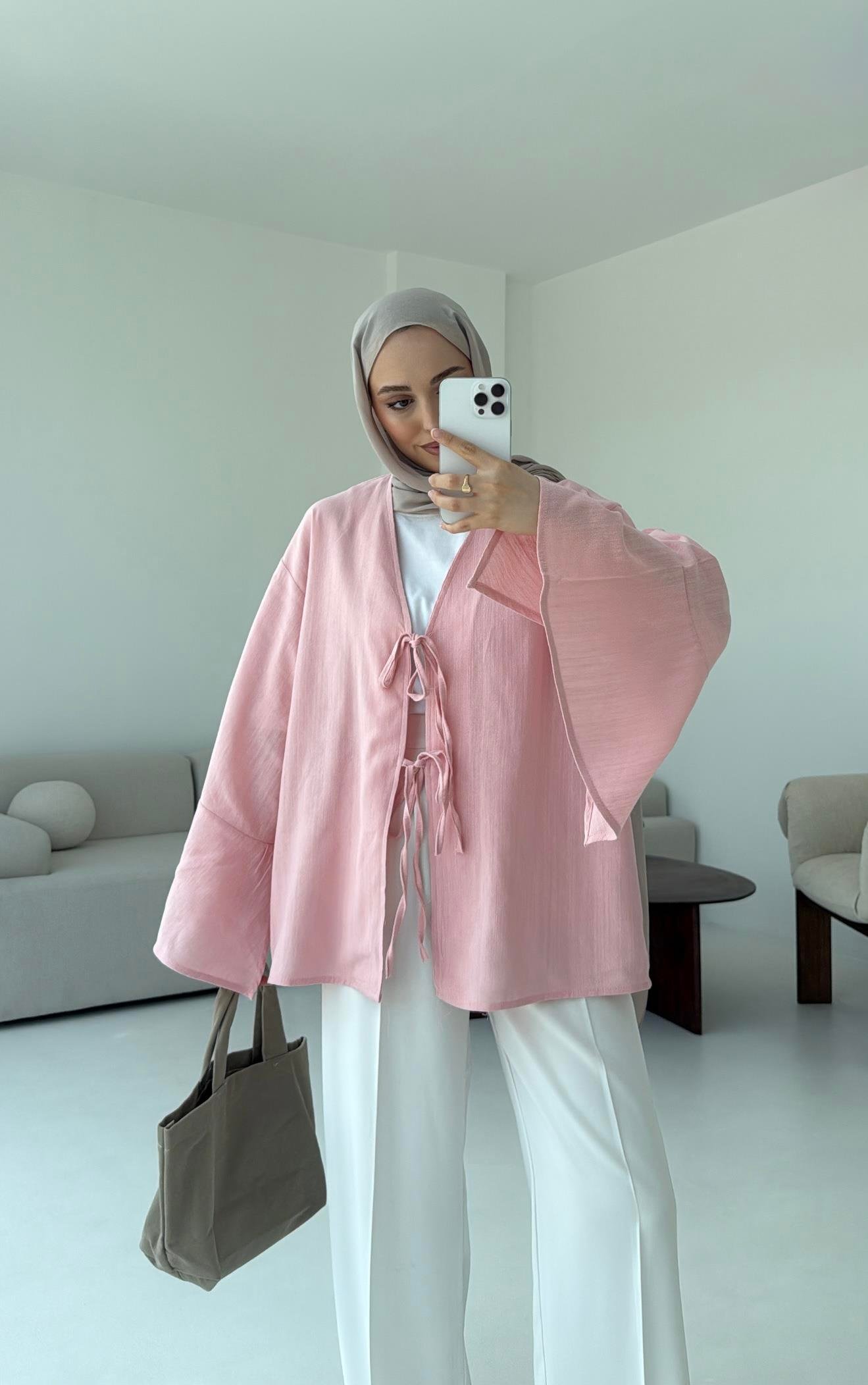 Kol Detay Kimono Pembe
