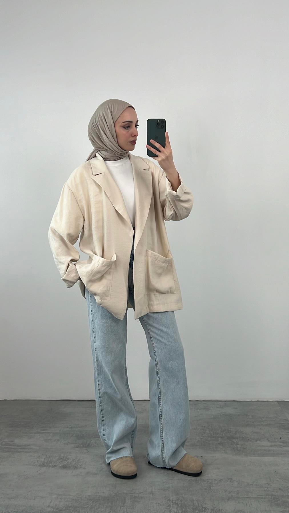 Kol Detaylı Kimono Bej