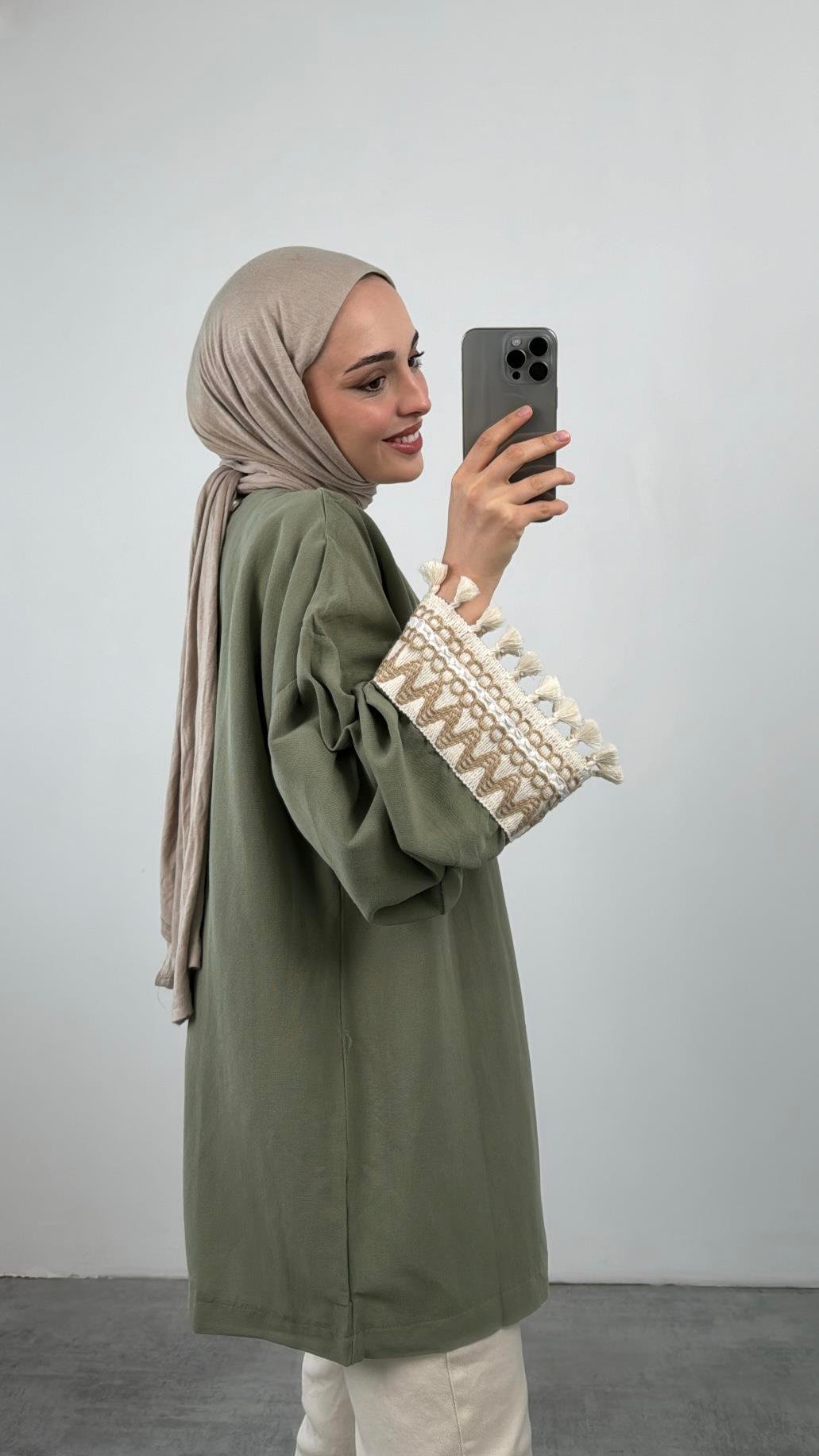 Kol Detaylı Kimono Haki