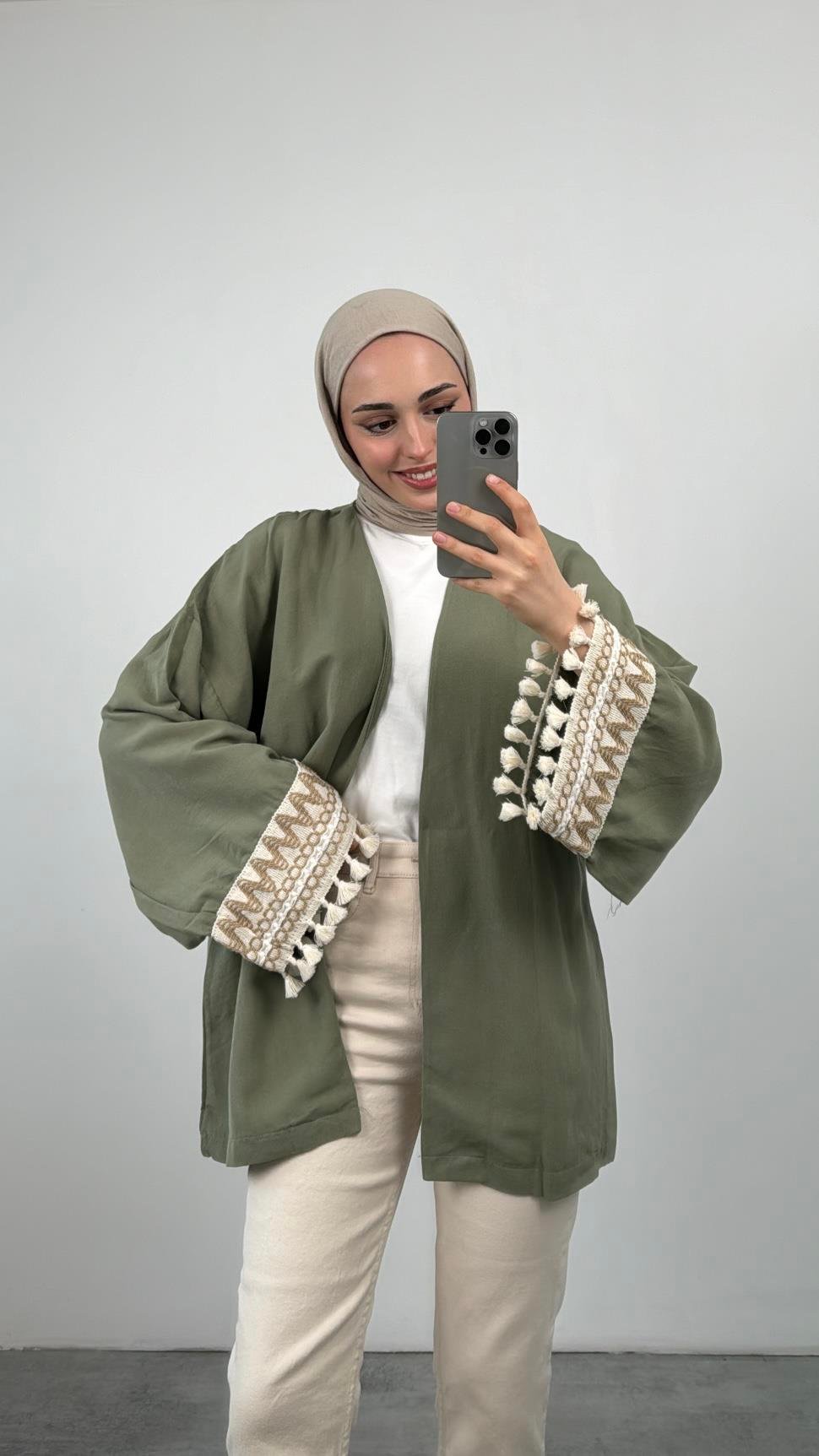 Kol Detaylı Kimono Haki