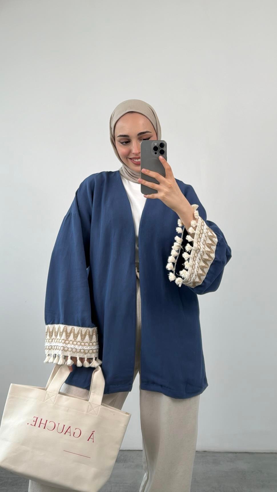 Kol Detaylı Kimono Lacivert