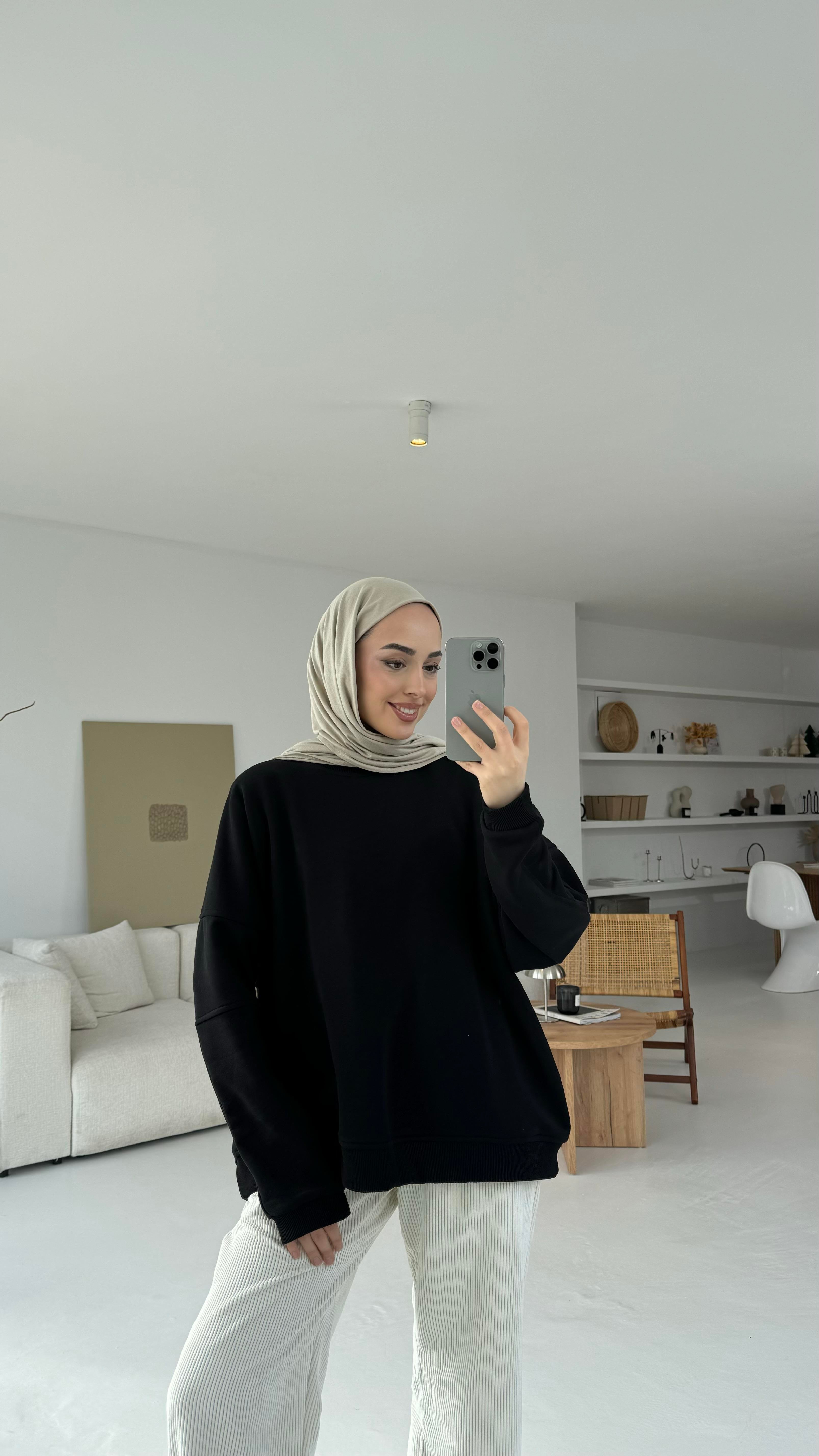 Kolları Dikiş Detaylı Oversize Sweatshirt Siyah